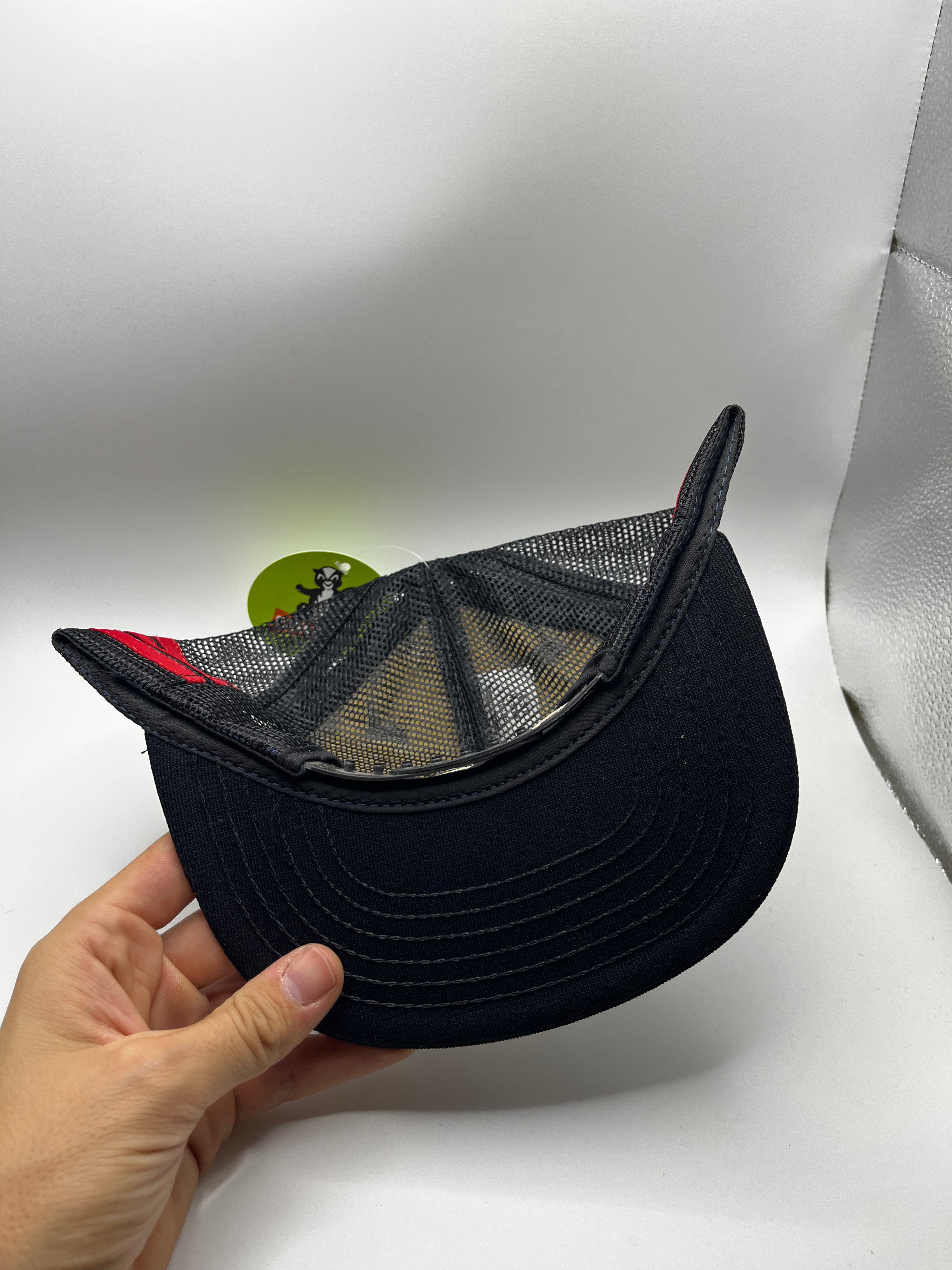 Vintage Industrial Sewer Services 3 Stripe Puff Print Black Red Mesh Trucker Snapback Hat