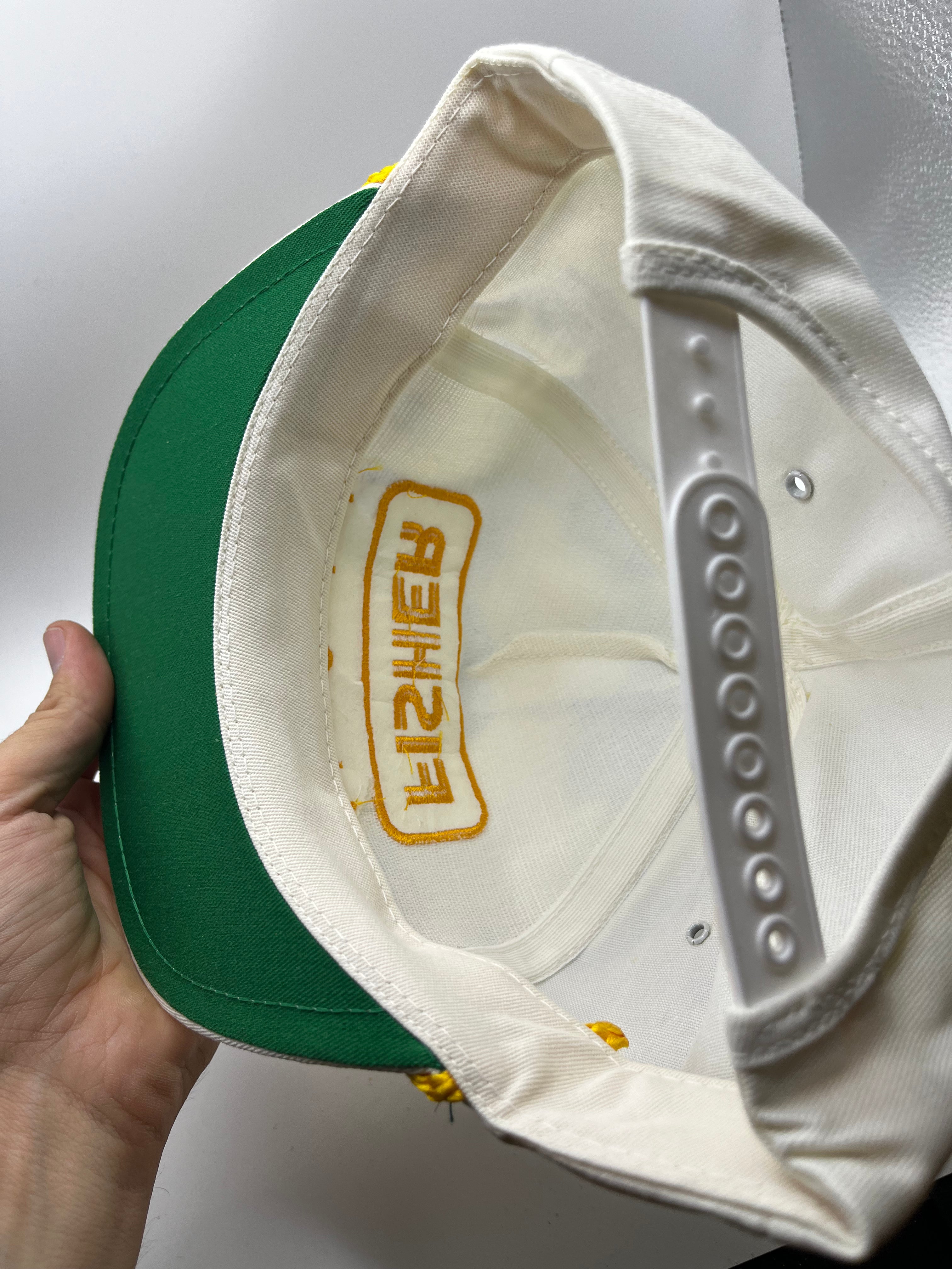 Vintage Fisher Controls Scrambled Eggs Rope Snapback White Yellow Hat
