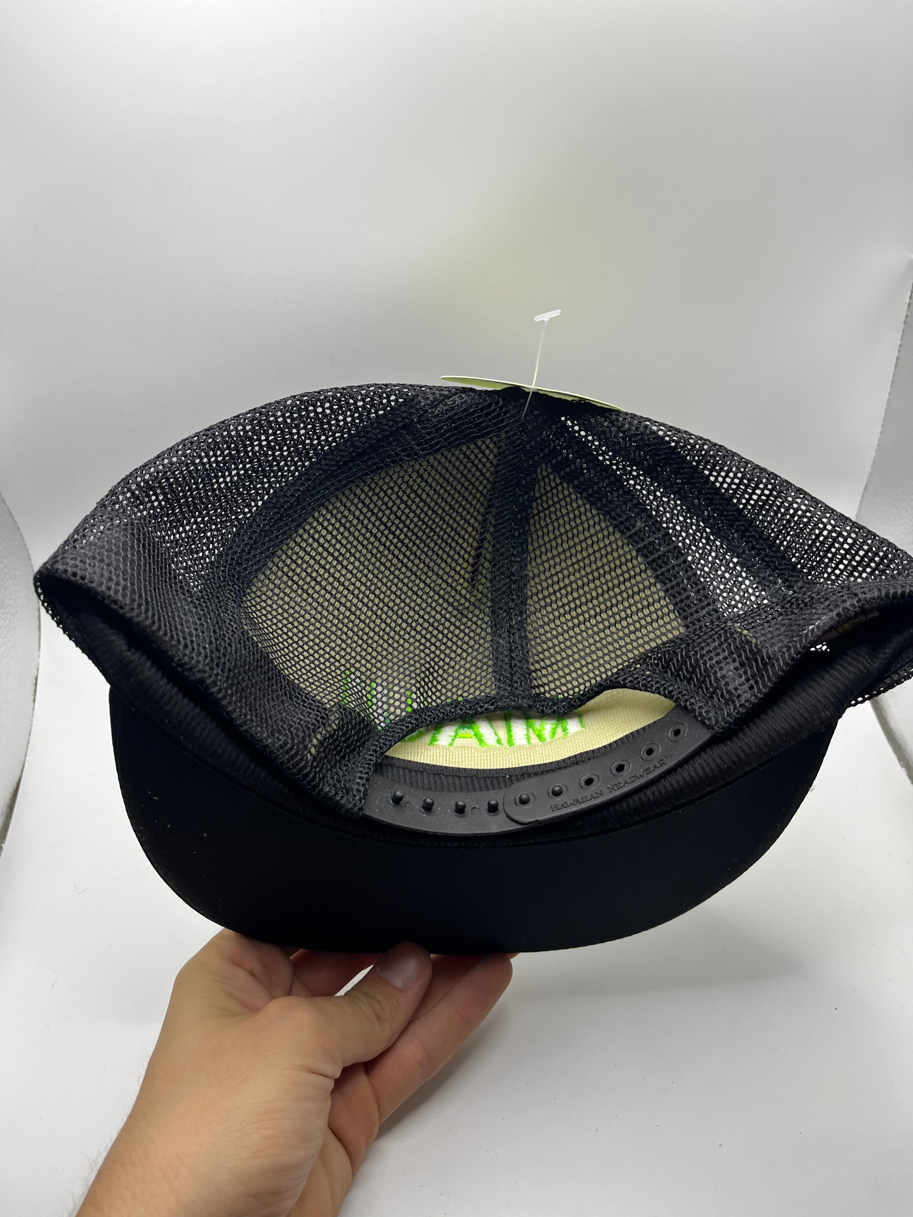 Vintage Maui Hawaii Black Lime Green Mesh Trucker Snapback Floral BRAT Tourist Hat