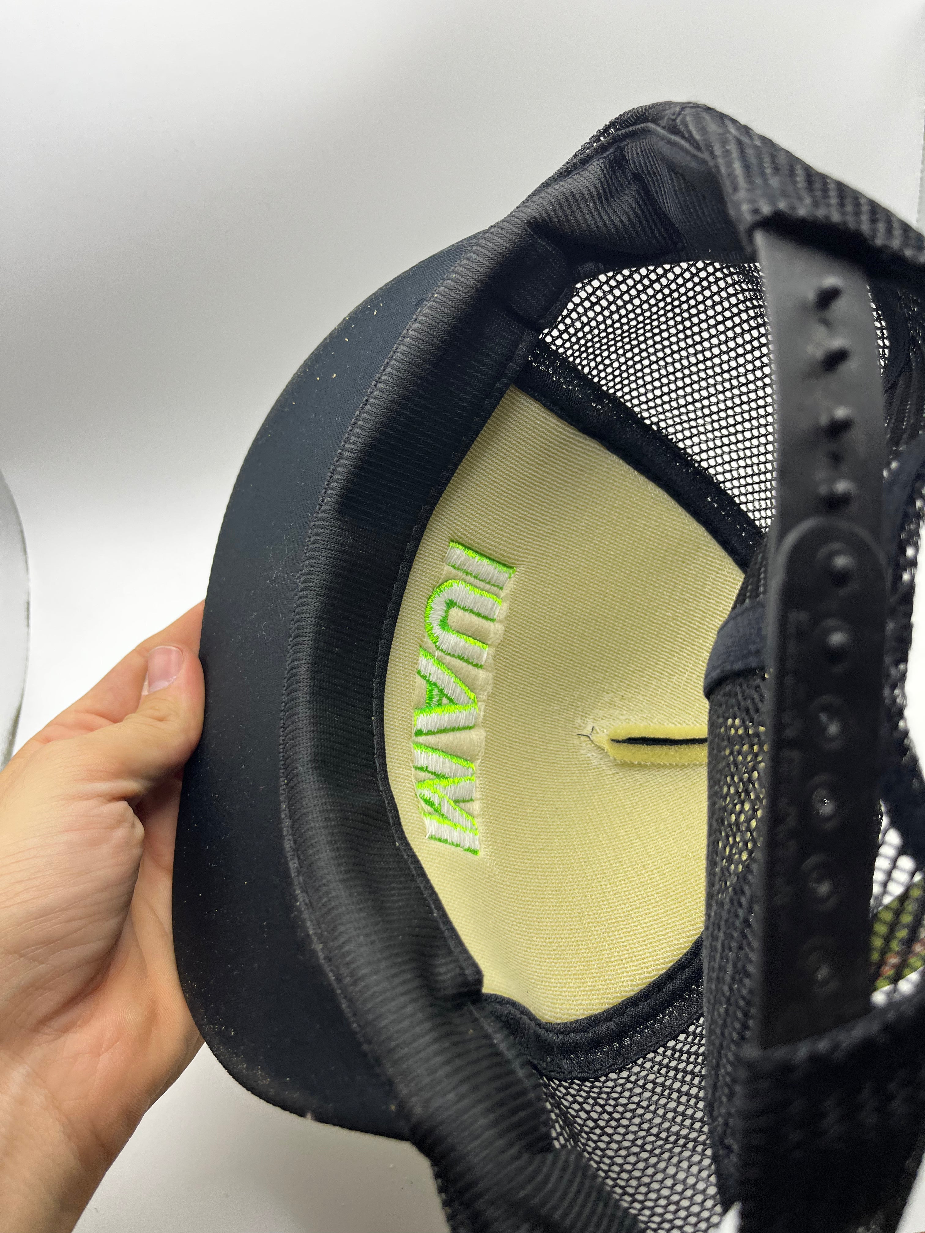 Vintage Maui Hawaii Black Lime Green Mesh Trucker Snapback Floral BRAT Tourist Hat