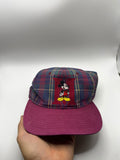 Vintage Mickey Mouse M 90's Burgandy Flannel Plaid Snapback Hat