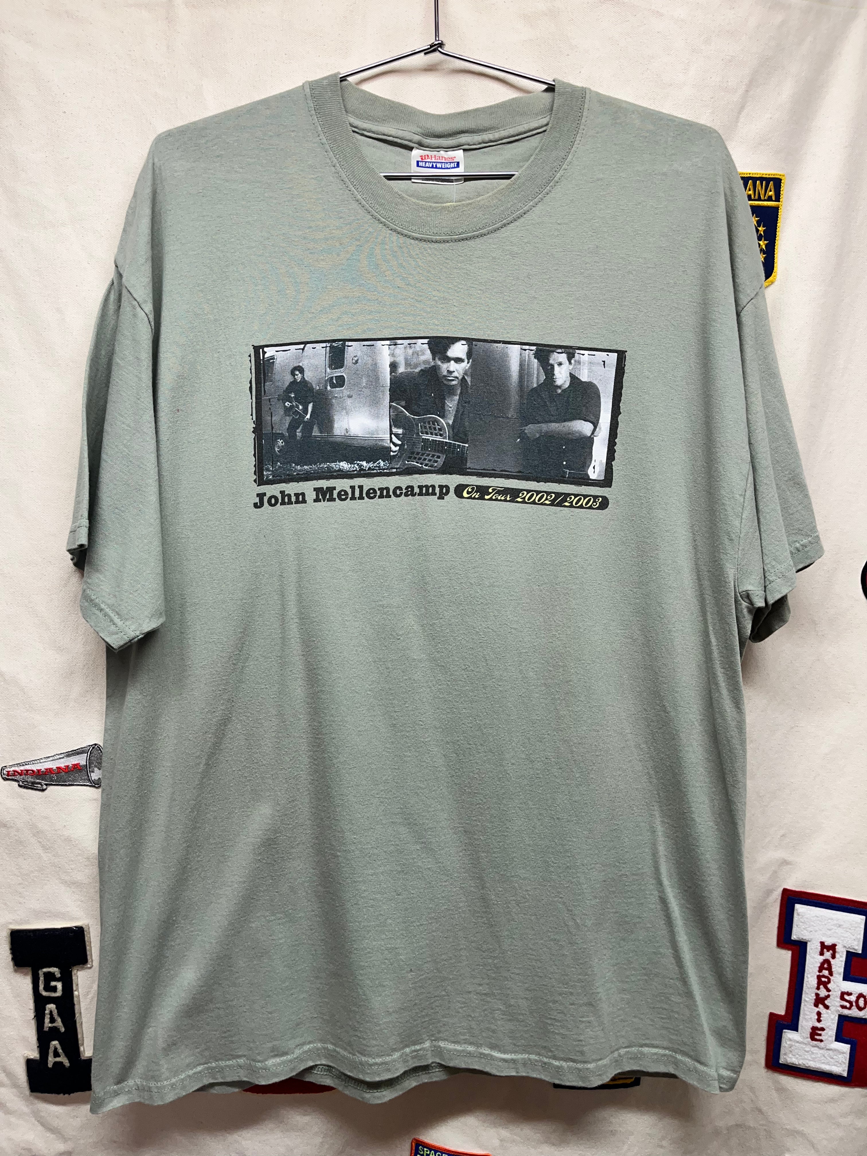 Vintage John Mellencamp On Tour 2002 2003 Concert Green T-Shirt: XL