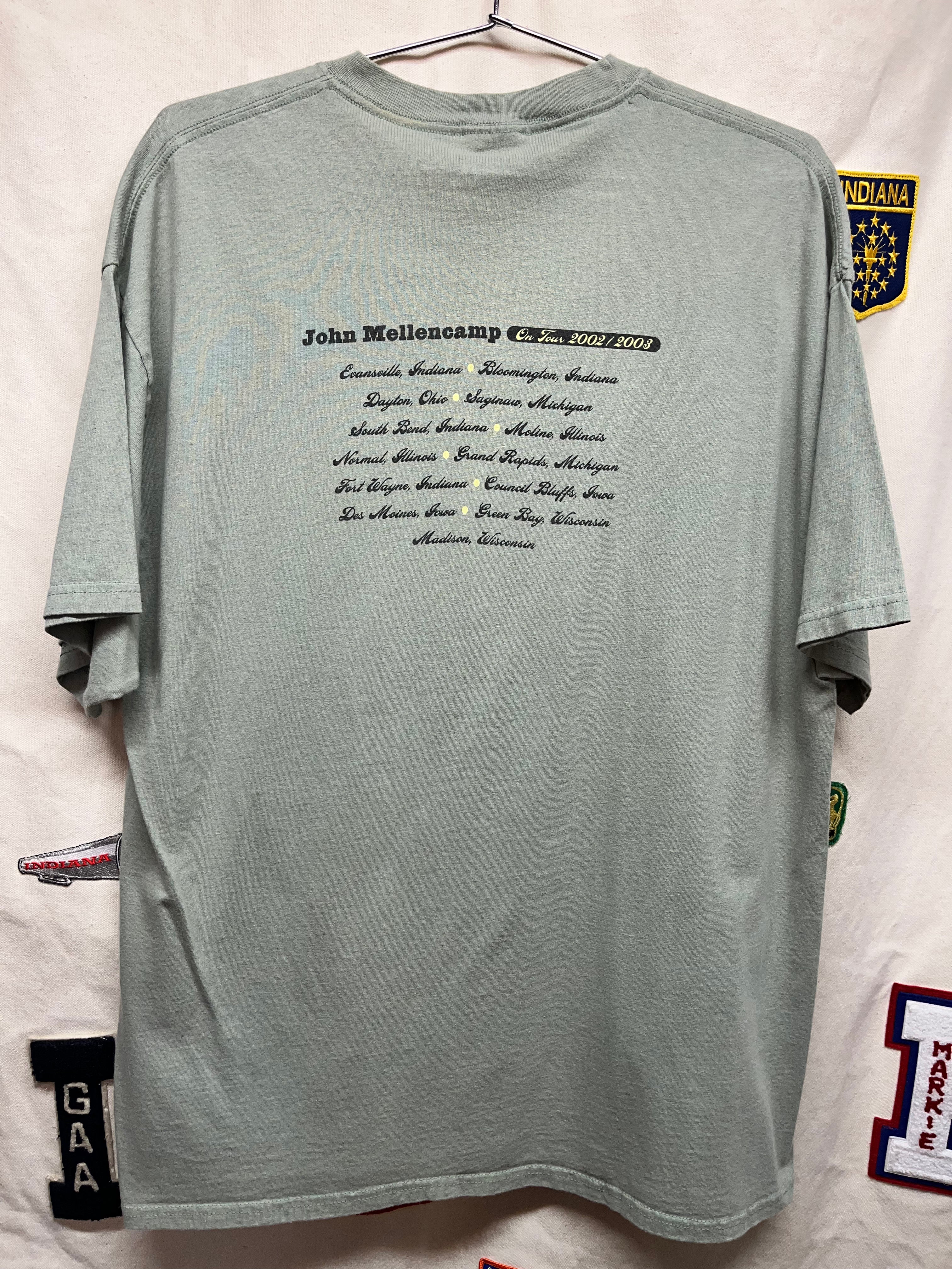 Vintage John Mellencamp On Tour 2002 2003 Concert Green T-Shirt: XL