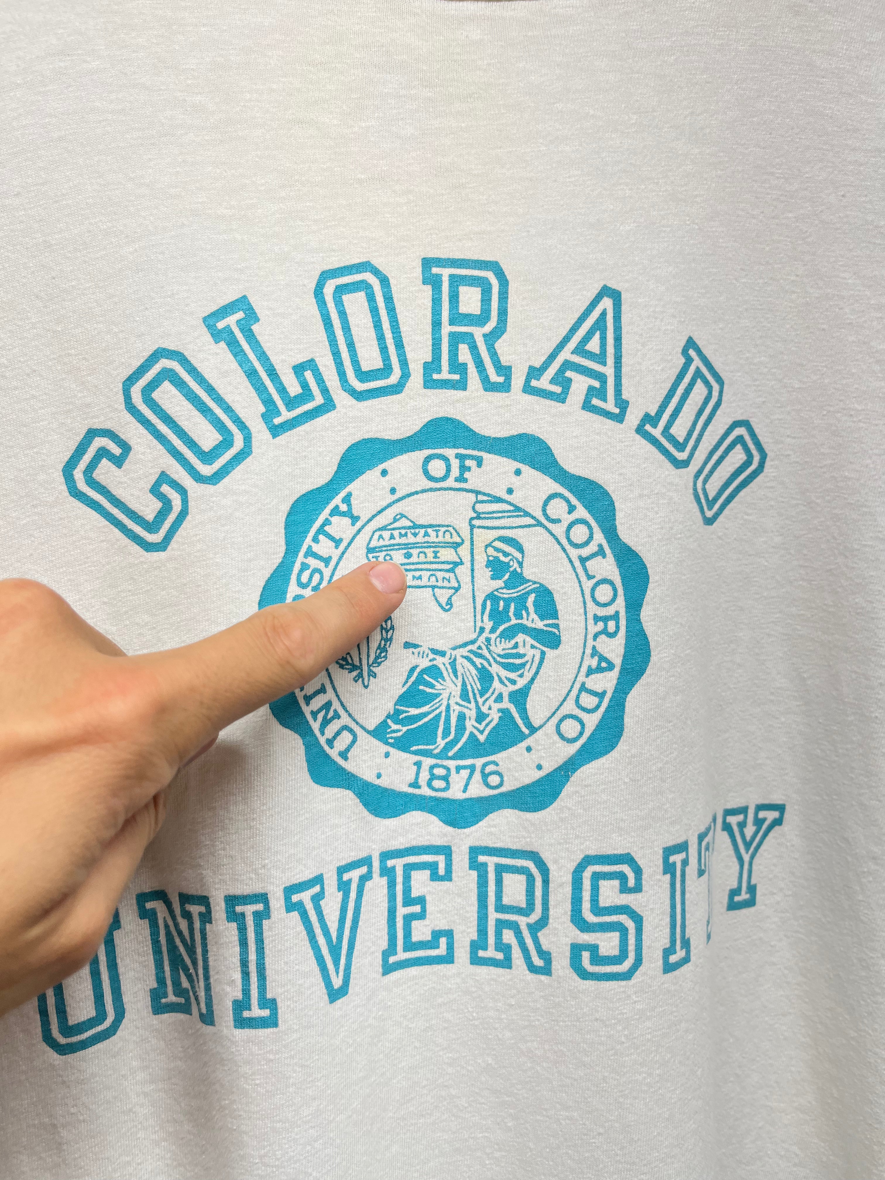 Vintage Colorado University CU Crest 90's White Alore T-Shirt: XL