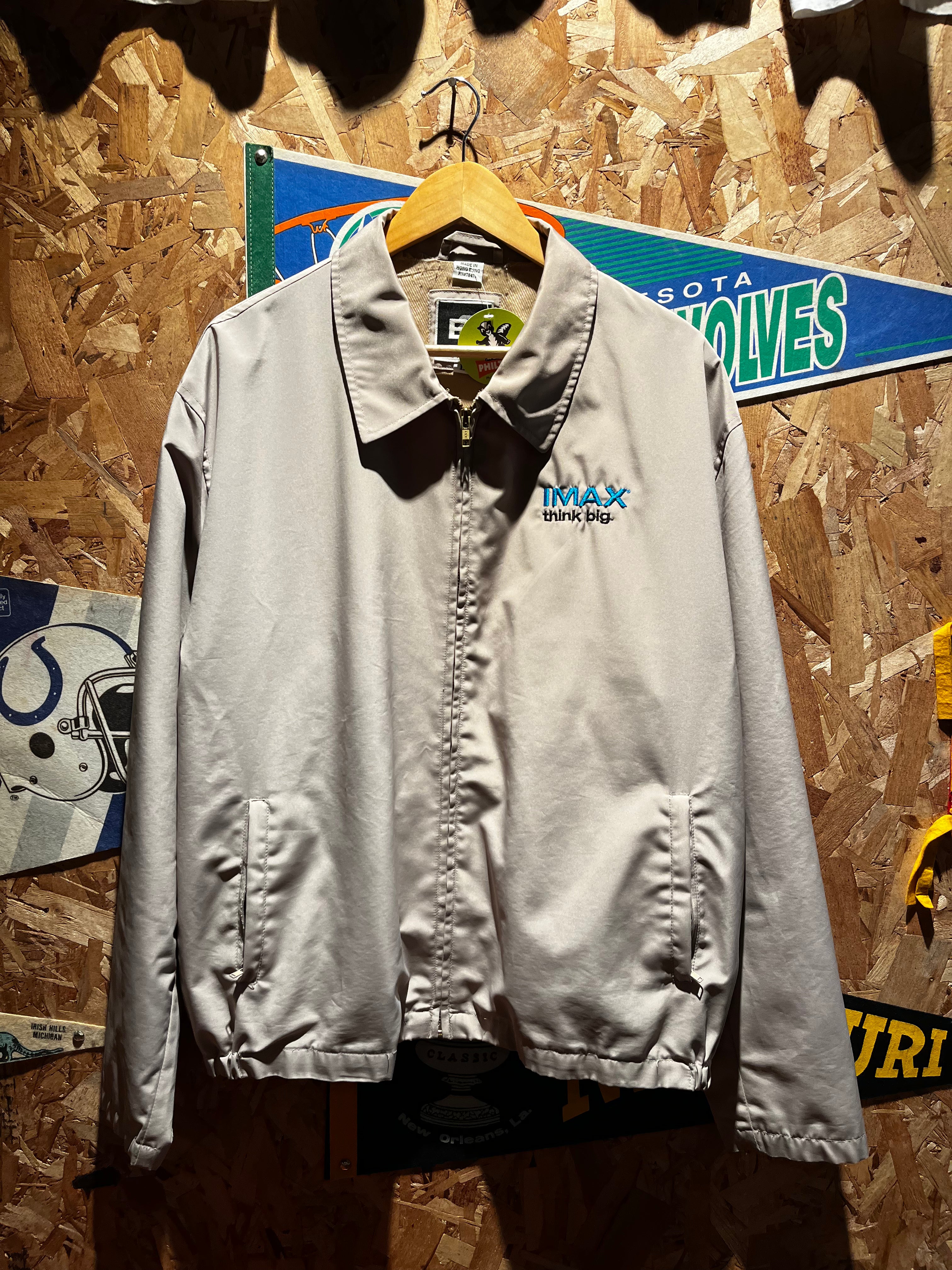 Vintage iMax Think Big Promo Nylon Tan Harrington Jacket: Large