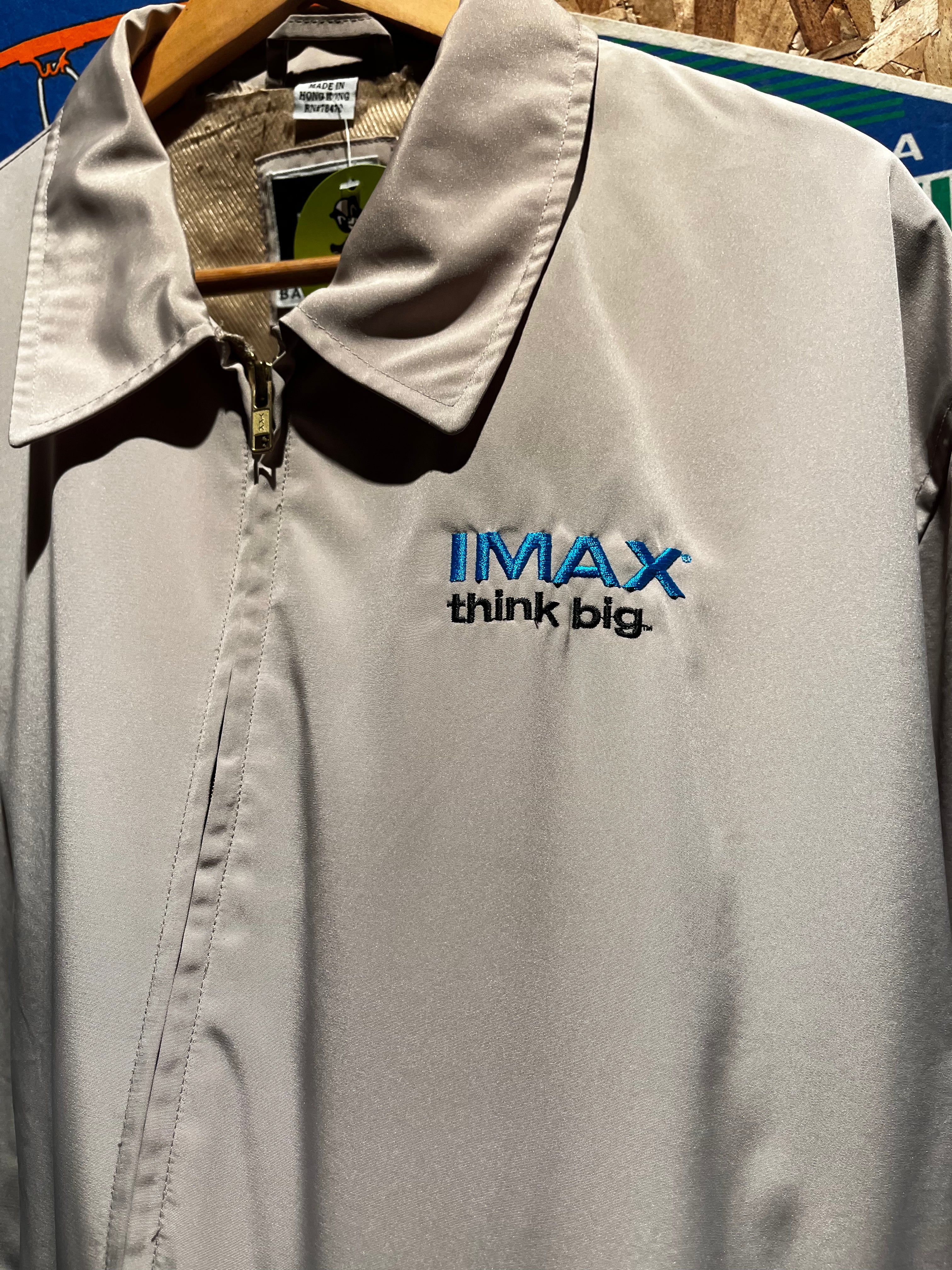 Vintage iMax Think Big Promo Nylon Tan Harrington Jacket: Large