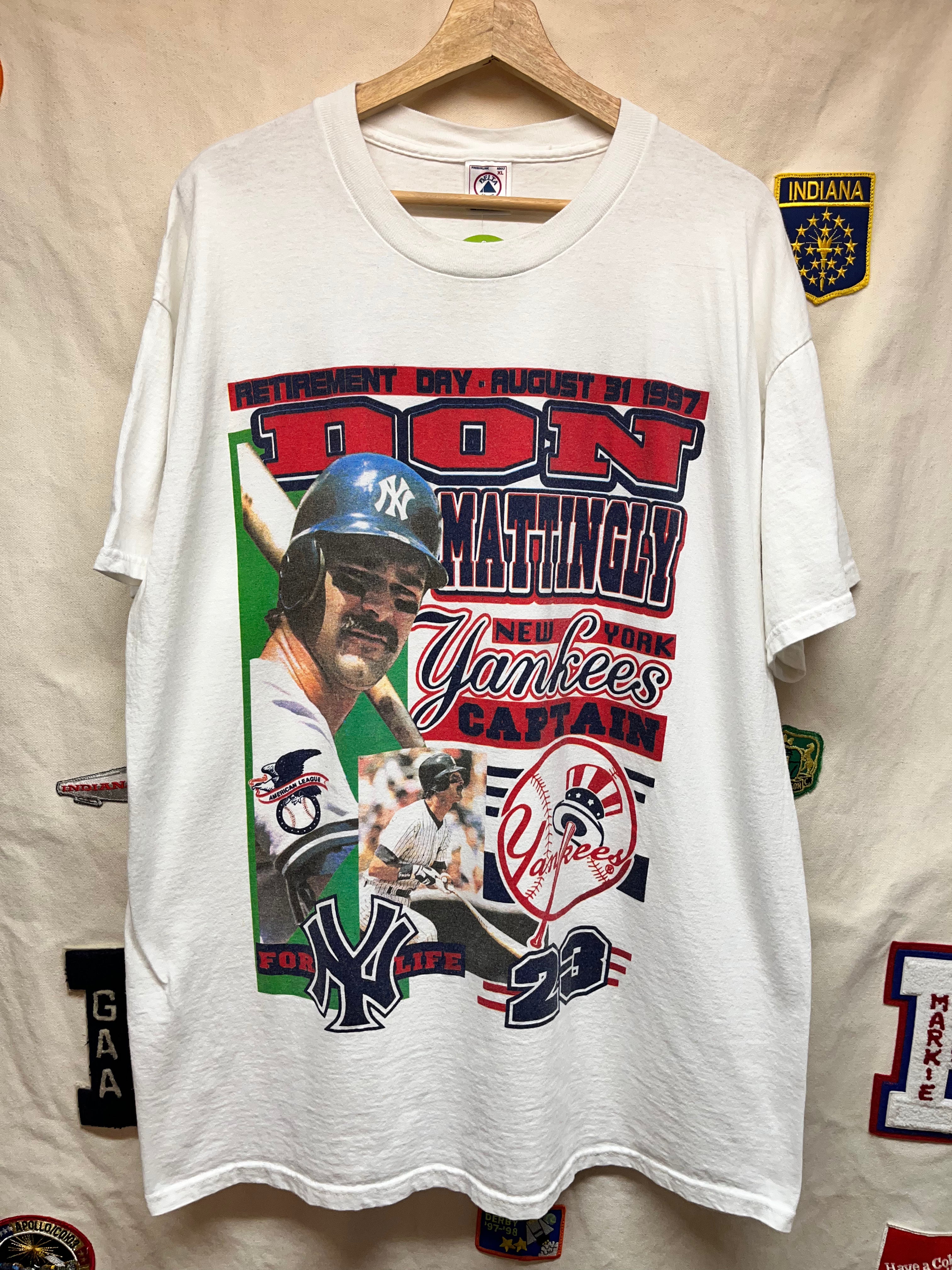 Vintage Don Mattingly New York Yankees Retirement Day Rap Boot White T-Shirt: XL