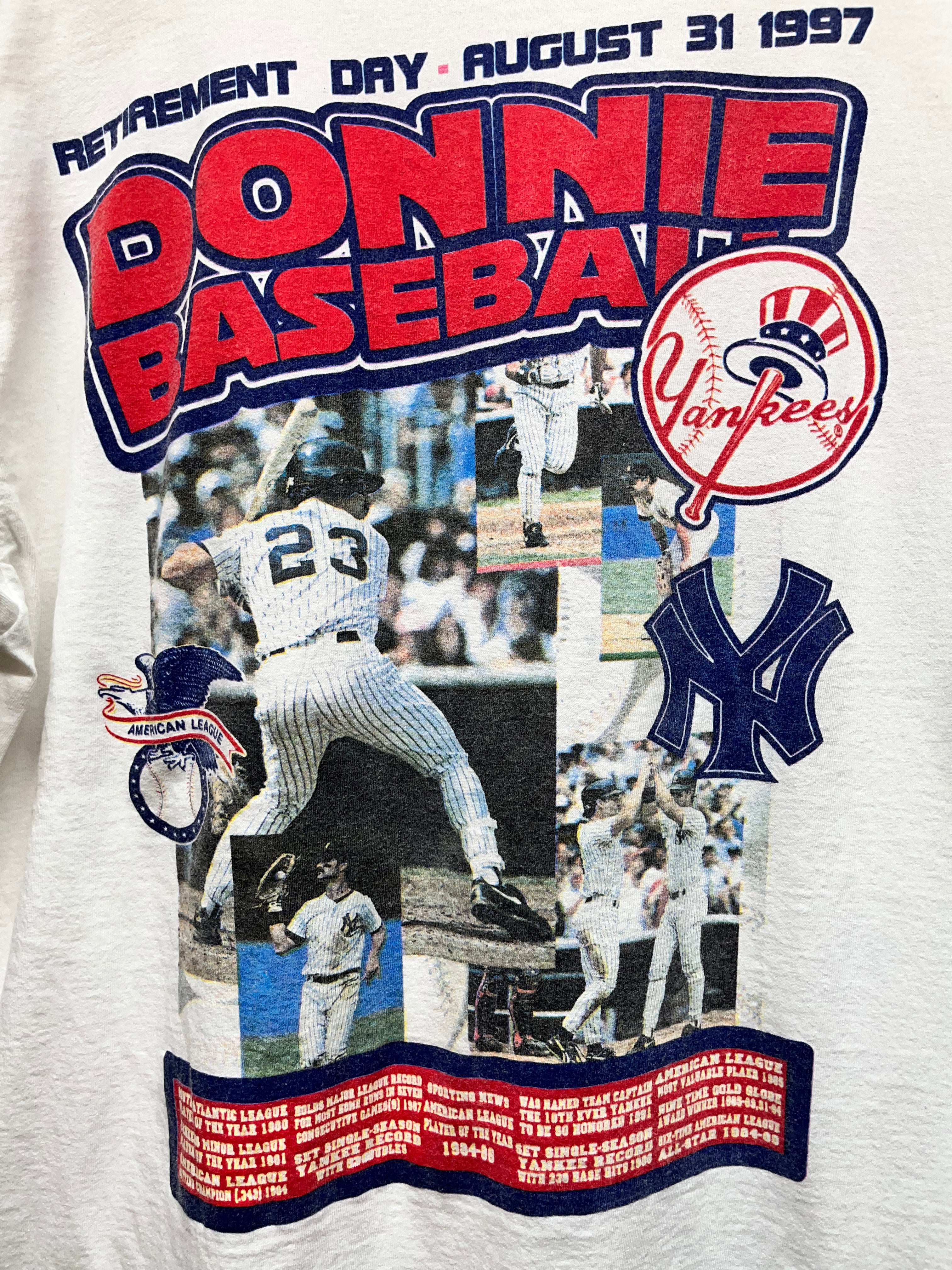 Vintage Don Mattingly New York Yankees Retirement Day Rap Boot White T-Shirt: XL