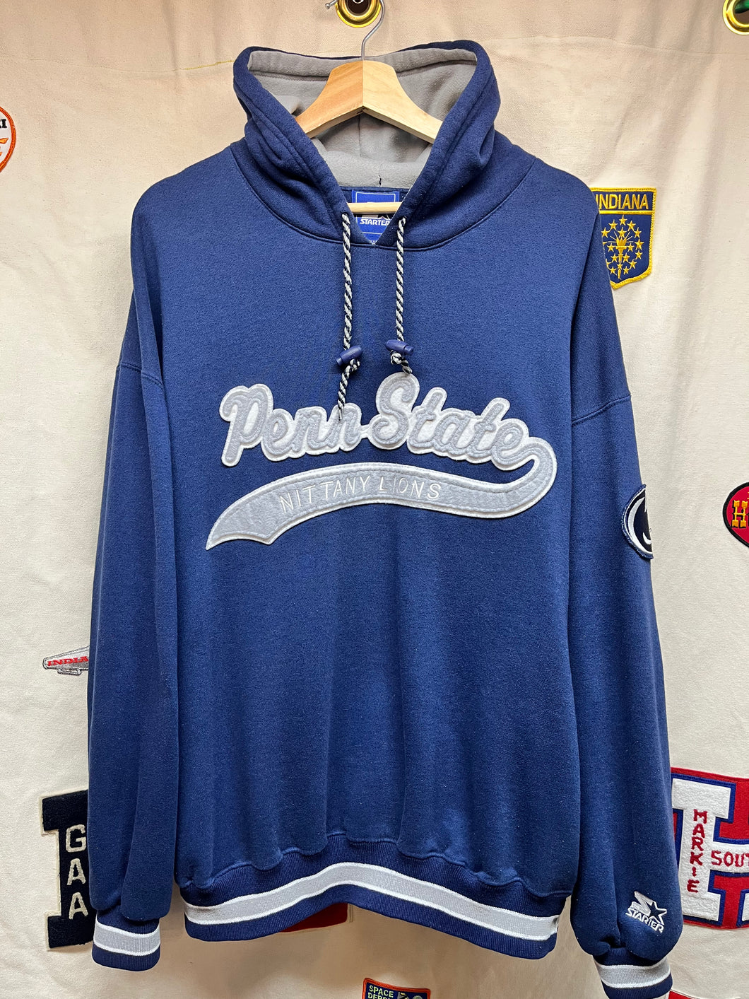 Vtg Penn State University Nittany Lions Script Starter Navy Hoodie Sweatshirt: XL