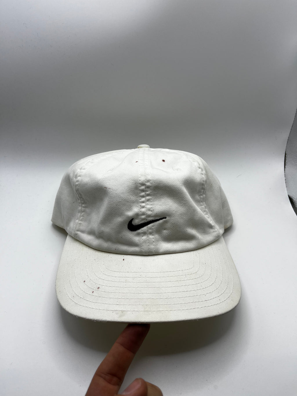 Vintage Nike Swoosh White Black Strapback Hat Y2K