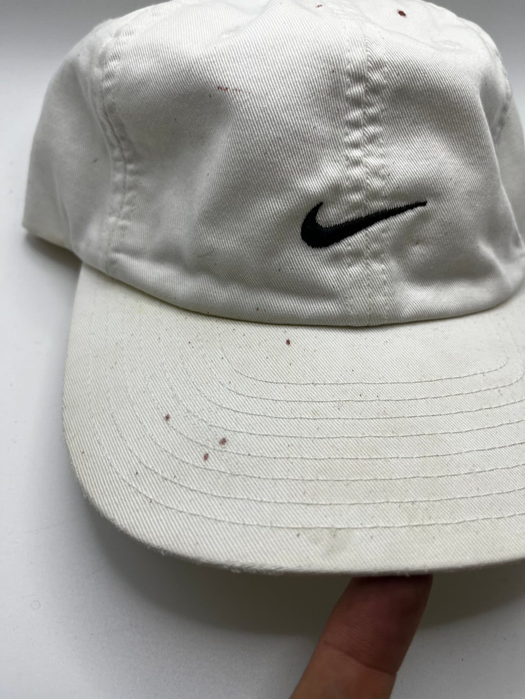 Vintage Nike Swoosh White Black Strapback Hat Y2K