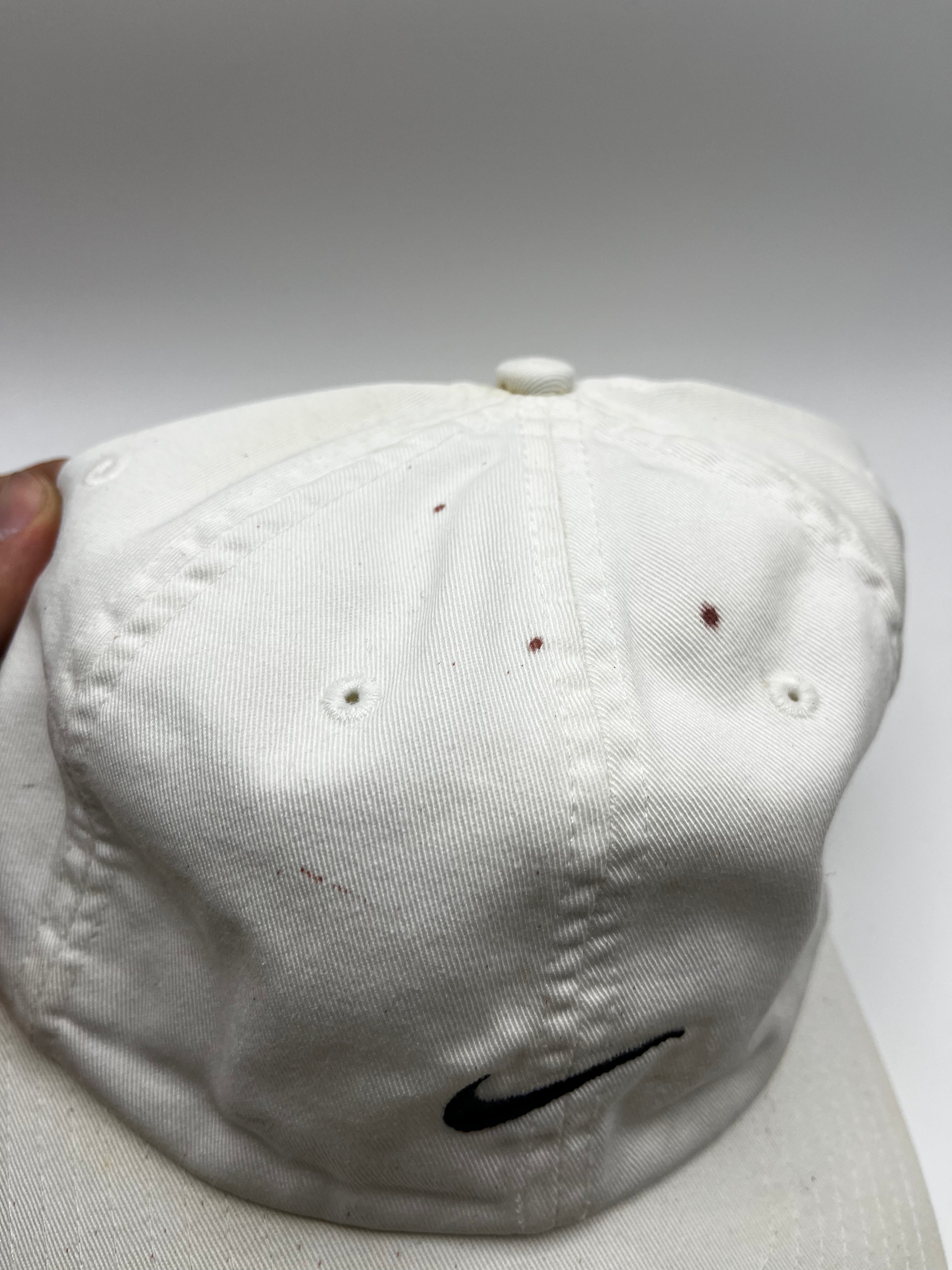 Vintage Nike Swoosh White Black Strapback Hat Y2K