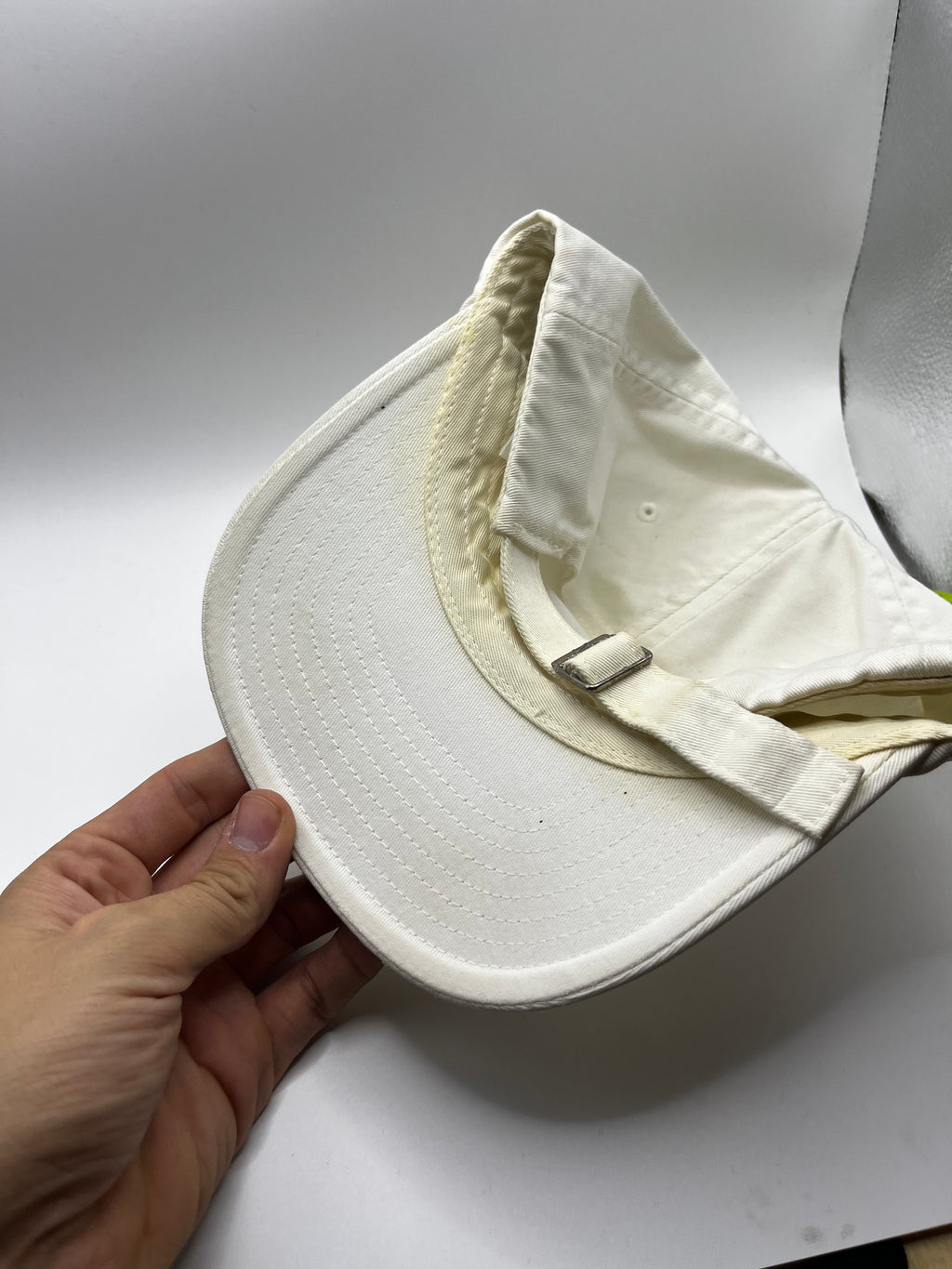 Vintage Nike Swoosh White Black Strapback Hat Y2K