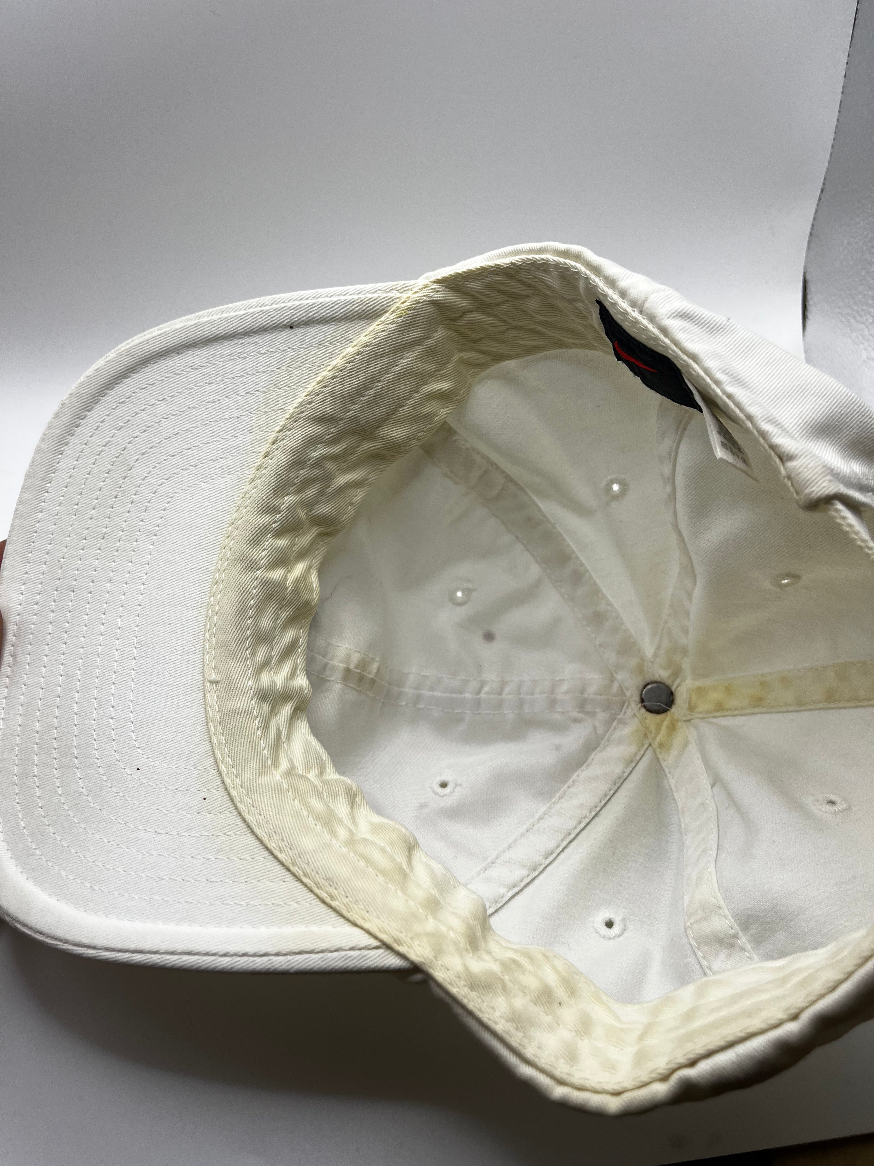 Vintage Nike Swoosh White Black Strapback Hat Y2K