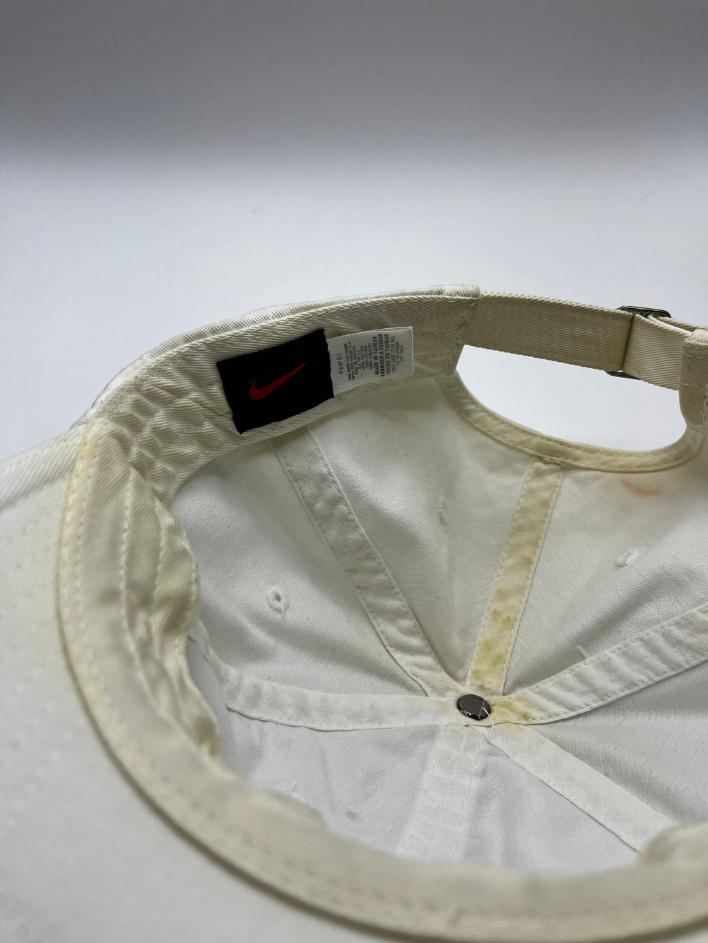 Vintage Nike Swoosh White Black Strapback Hat Y2K