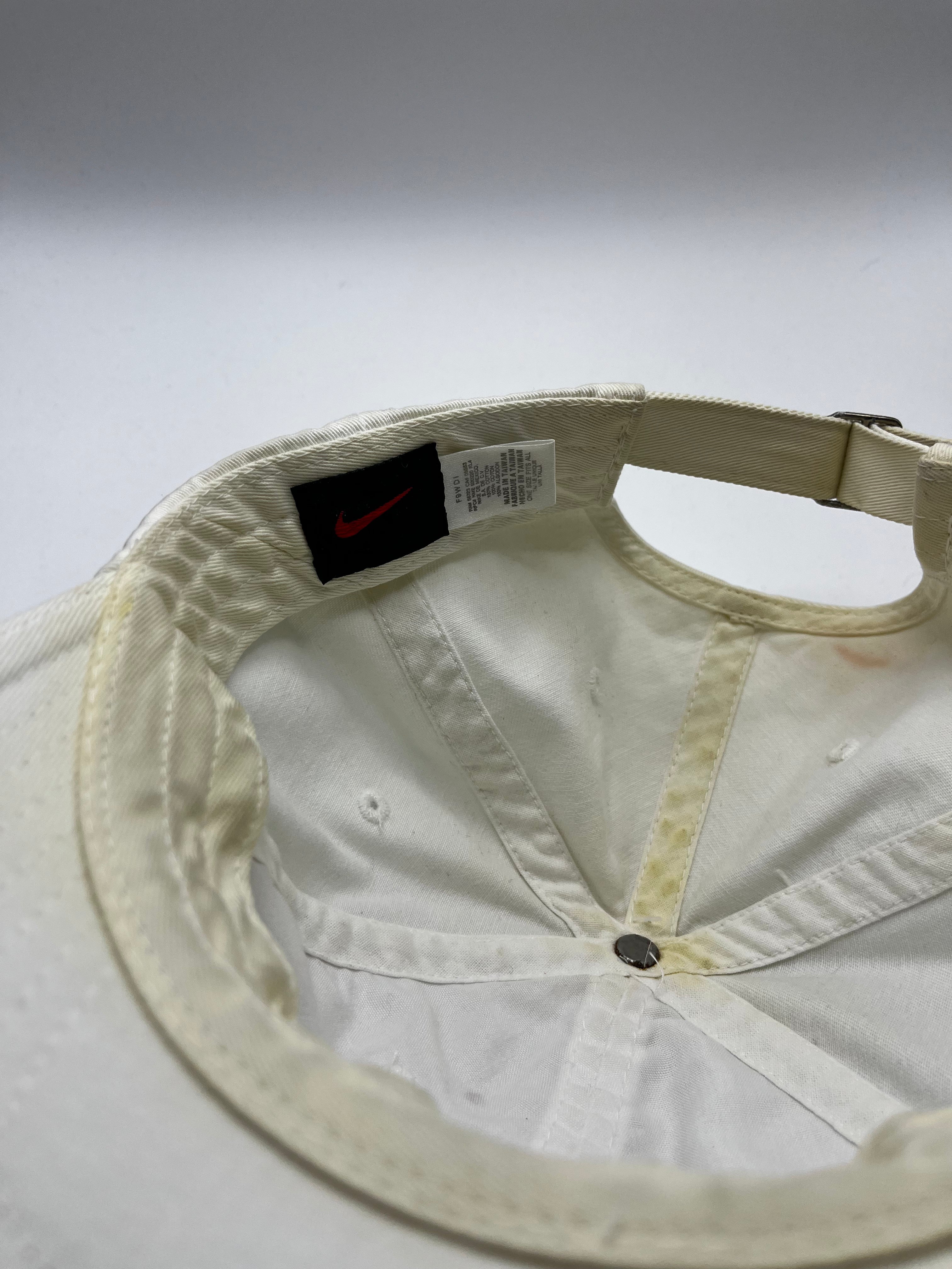 Vintage Nike Swoosh White Black Strapback Hat Y2K