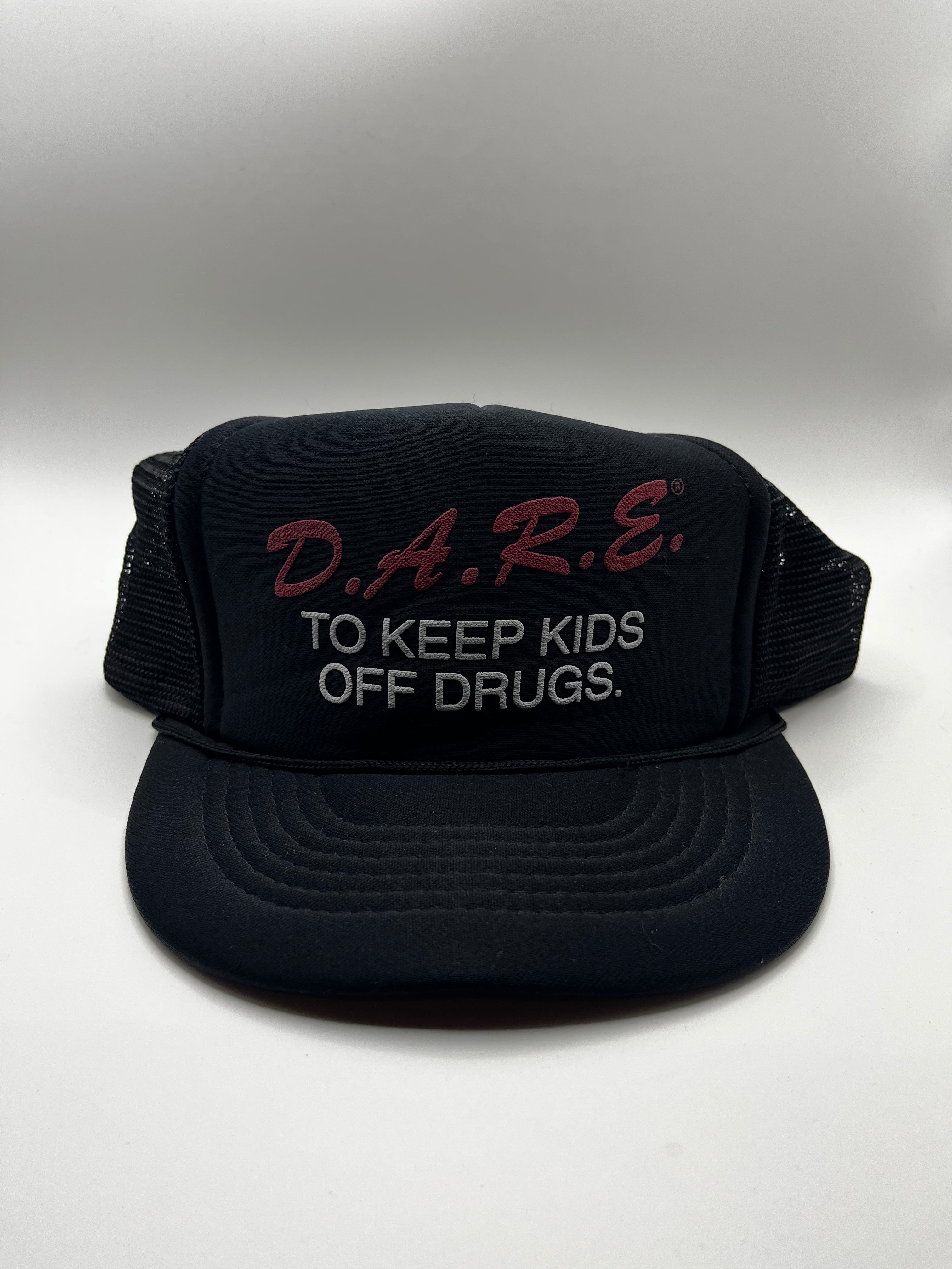 Vintage DARE To Keep Kids Off Drugs 90's Black Trucker Mesh Snapback Hat