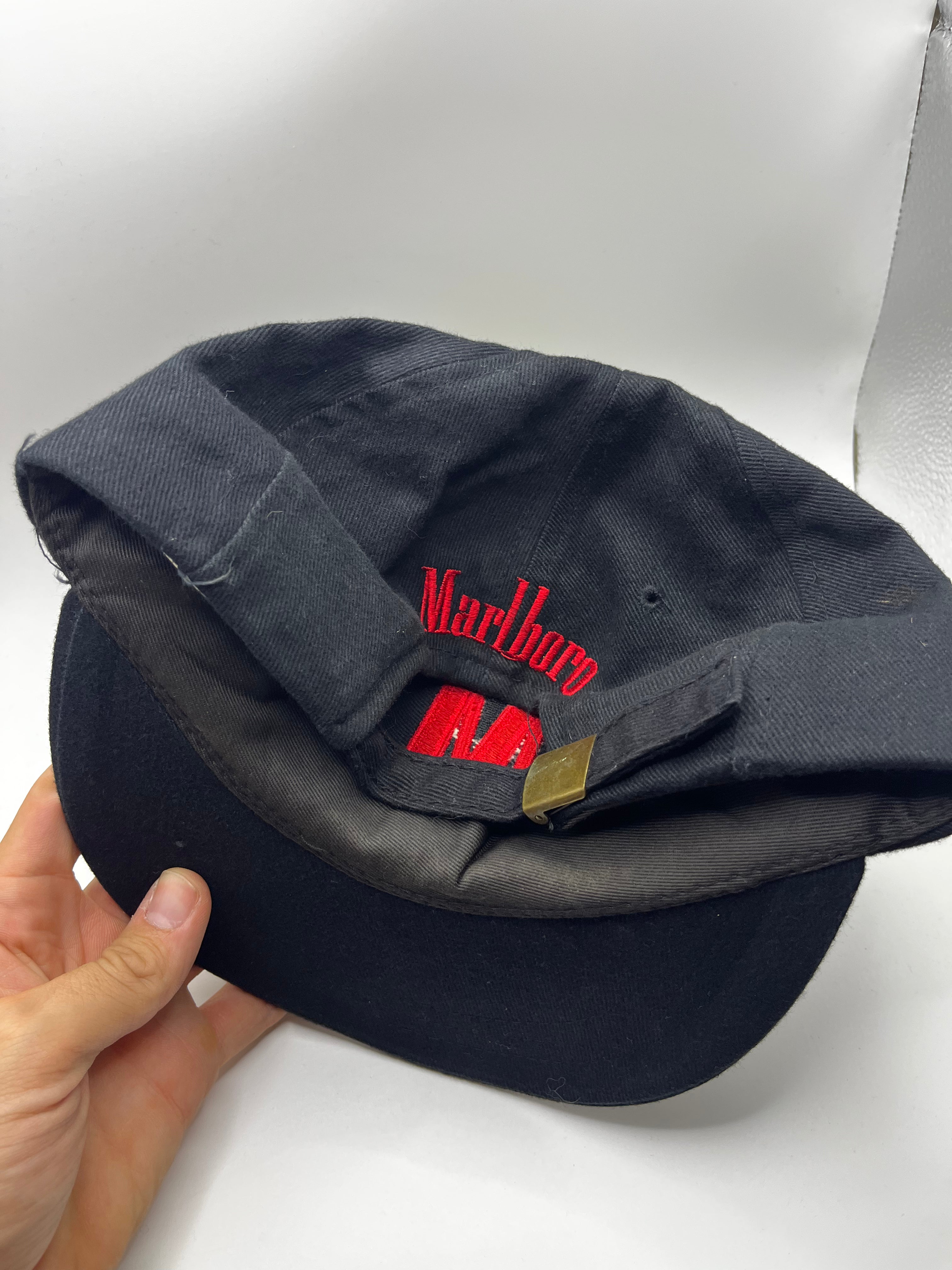 Vintage Marlboro Cigerettes Advertising M Cowboy Black Strapback Hat
