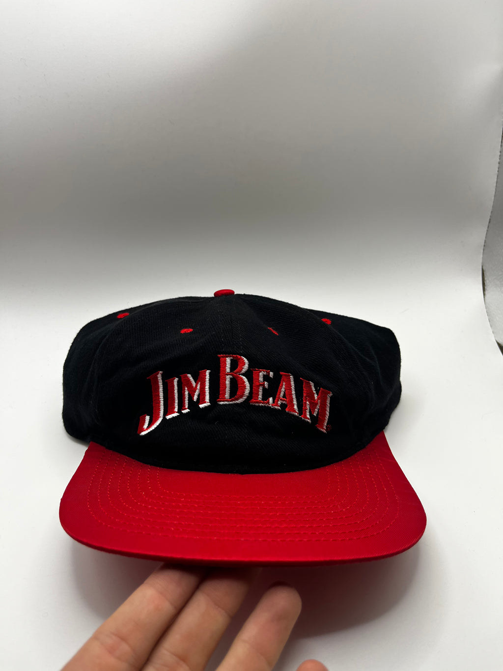 Vintage Jim Beam Whiskey Alcohol Black Red Nylon Snapback Hat