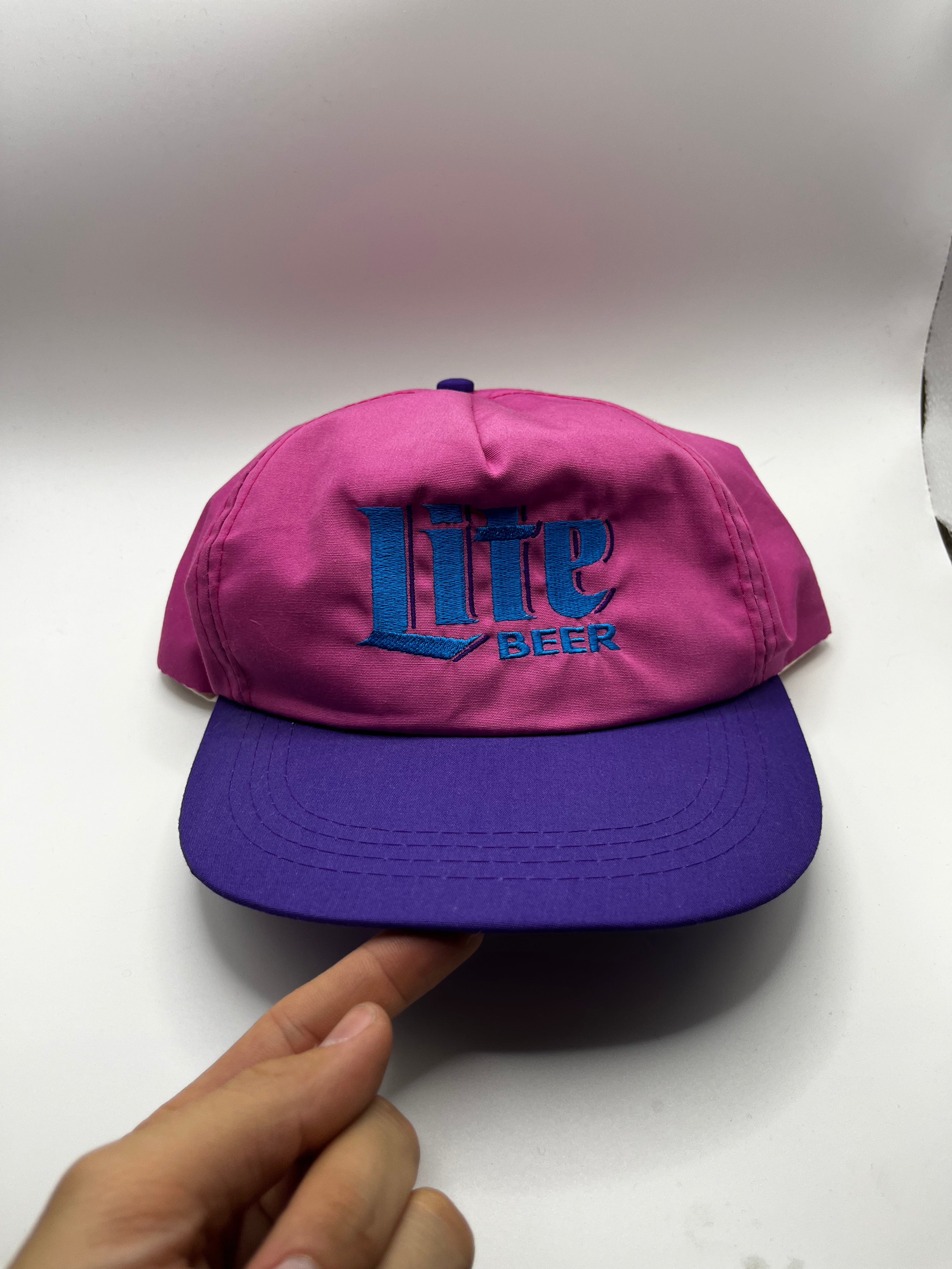Vintage Miller Lite Beer Pink Purple 90's Cotton Snapback Hat