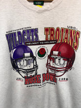Load image into Gallery viewer, Vtg Northwestern USC Trojans 1996 Rose Bowl College Football Helmets Grey Danaggers Crewneck Sweatshirt: XL
