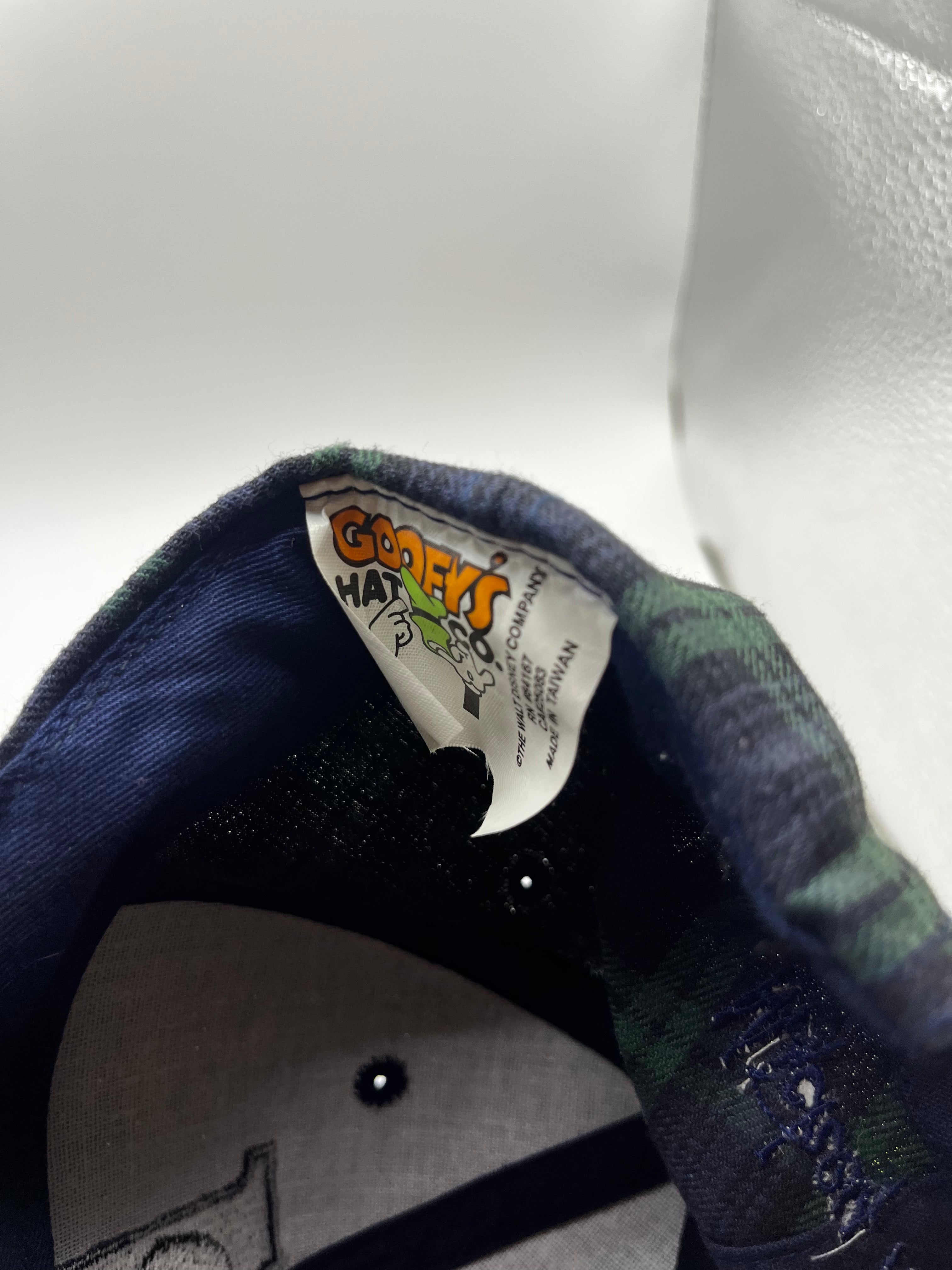 Vintage Mickey Mouse M Plaid Blue Green Suede Brim Disney 90's Snapback Hat