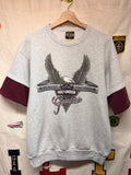 Vintage Harley Davidson Eagle Biker Grey Burgandy Short Double Sleeve Crewneck Sweatshirt: Large
