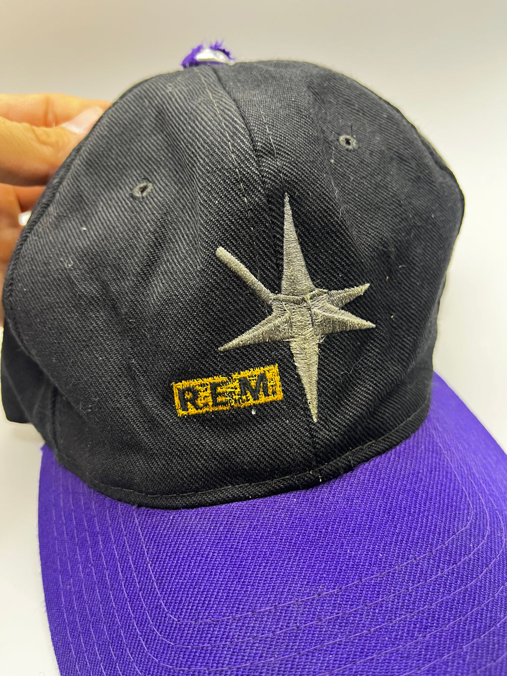 Vintage REM Automatic For The People Band 90's Distressed Black Purple Snapback Hat