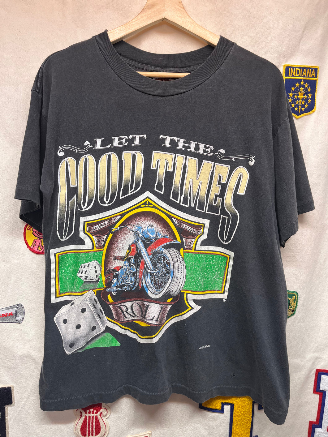 Vintage Harley Davidson Let the Good Times Roll Biker Dice Funwear Black T-Shirt: Large