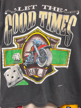 Load image into Gallery viewer, Vintage Harley Davidson Let the Good Times Roll Biker Dice Funwear Black T-Shirt: Large
