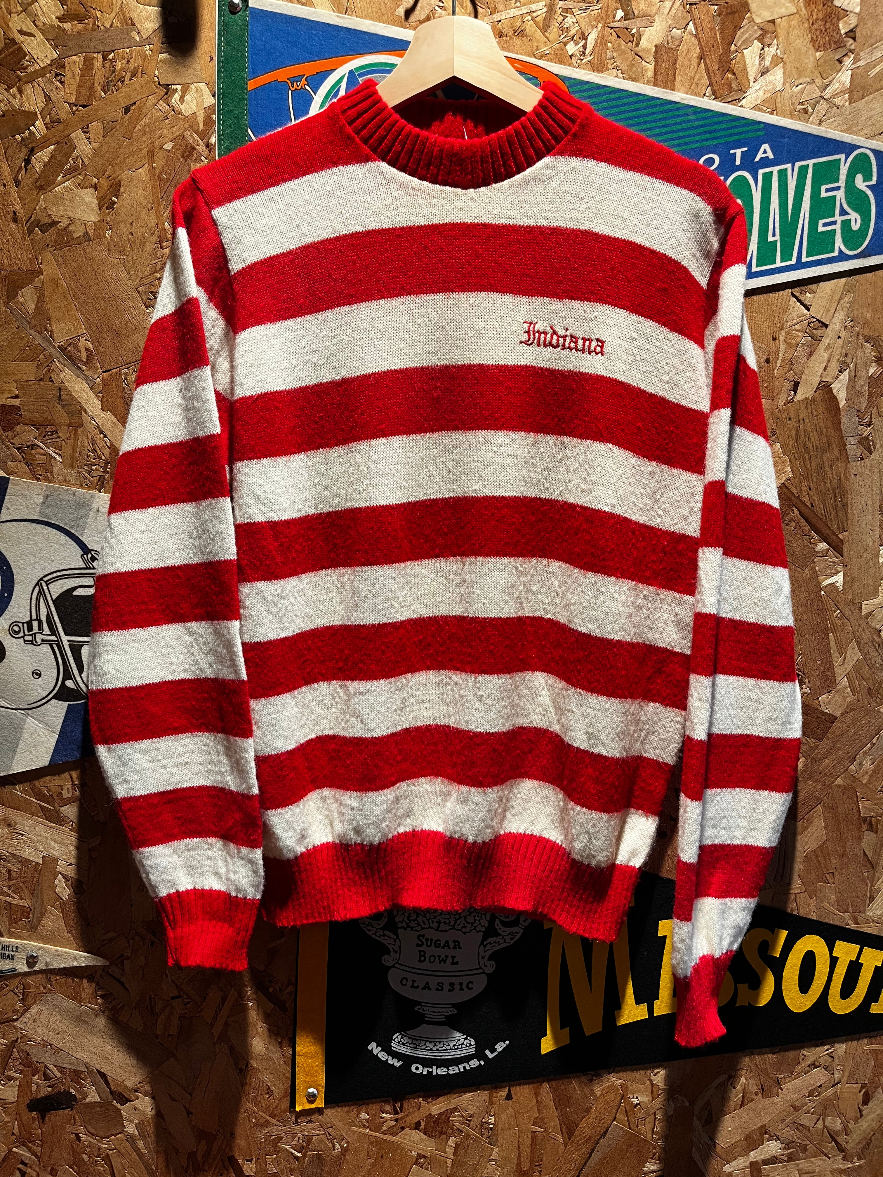 Vintage Indiana University Hoosiers 70's Logo 7 IU Candy Stripe Knit Sweater: Medium
