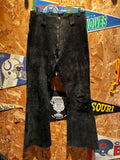 Vintage Black Suede 70's Bell Bottom Flare Leather Pants: 31x32