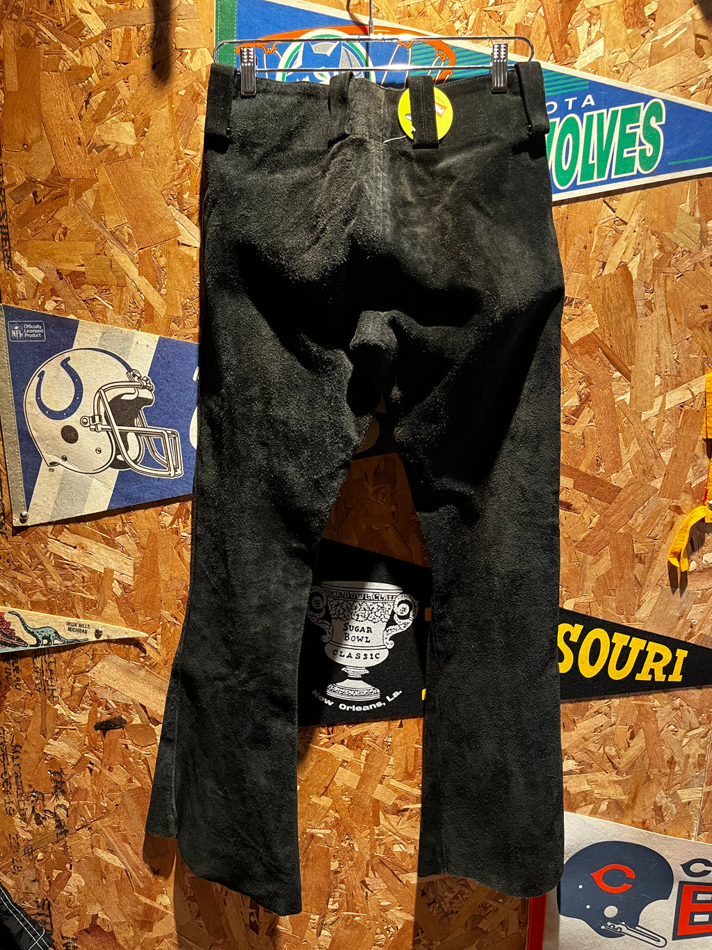 Vintage Black Suede 70's Bell Bottom Flare Leather Pants: 31x32