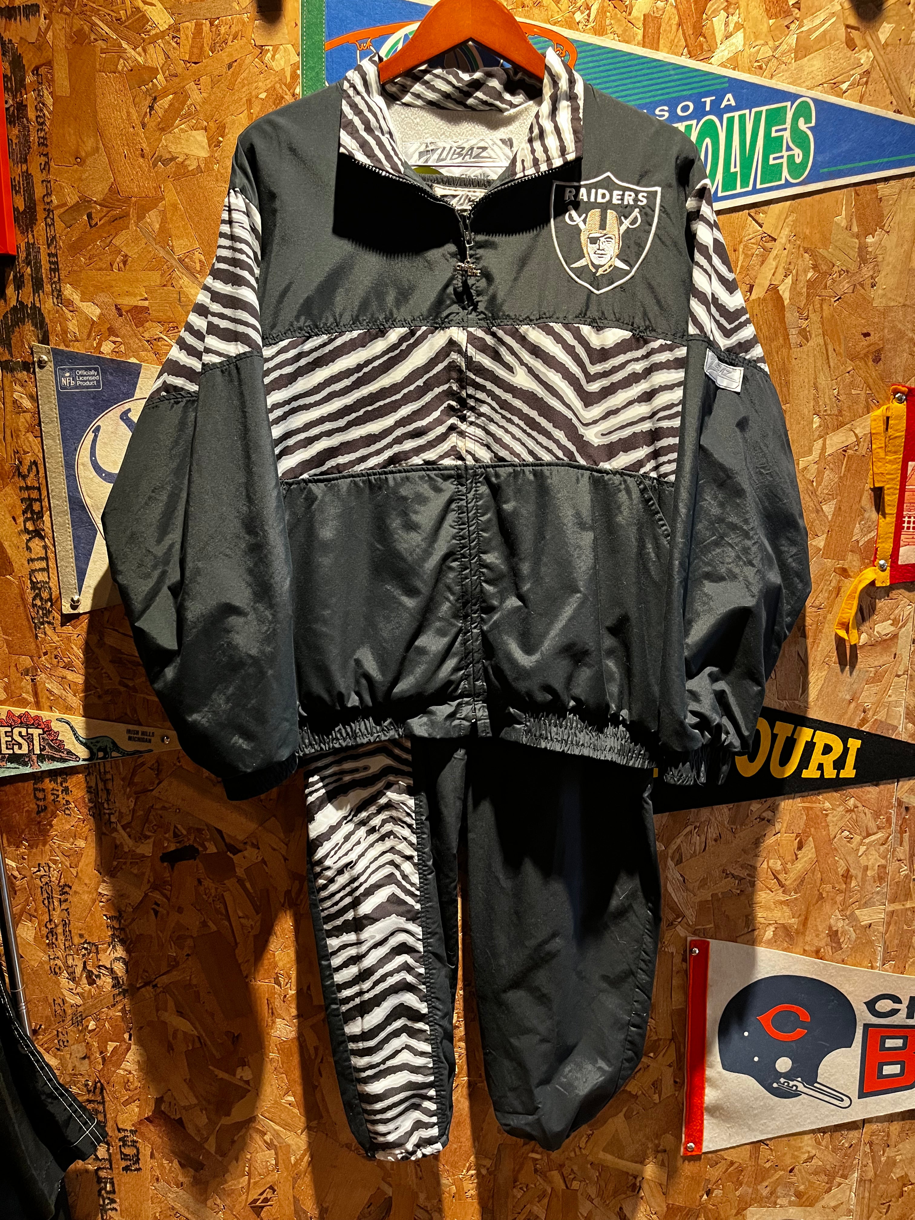 Vintage Zubaz Chalk Line Raiders NFL Jacket Pants Windbreaker Set 90's: Large