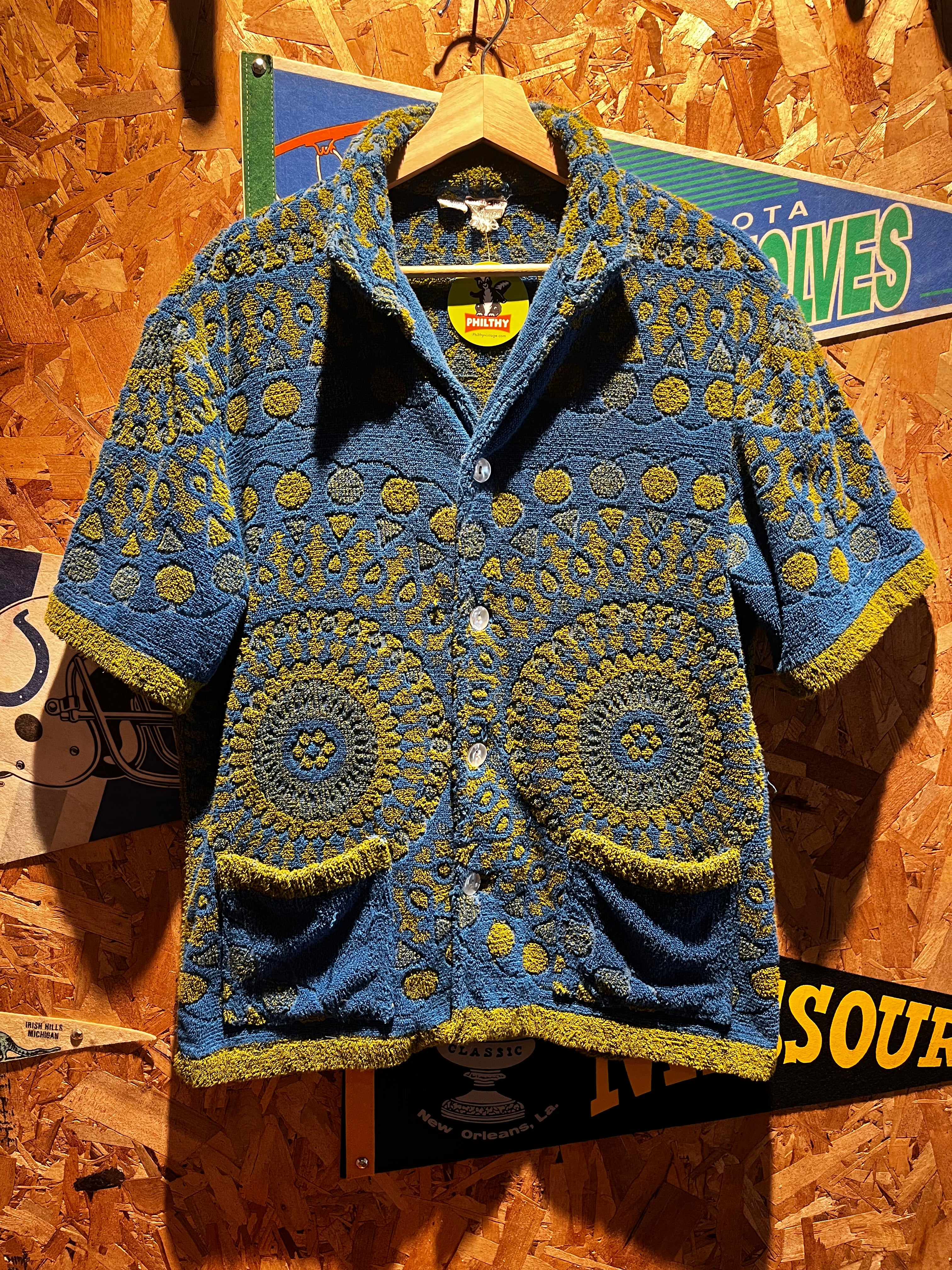 Vintage 1960's Cabana Beach Towel California Swimwear Co. Briar Shop Pool Shirt: Medium