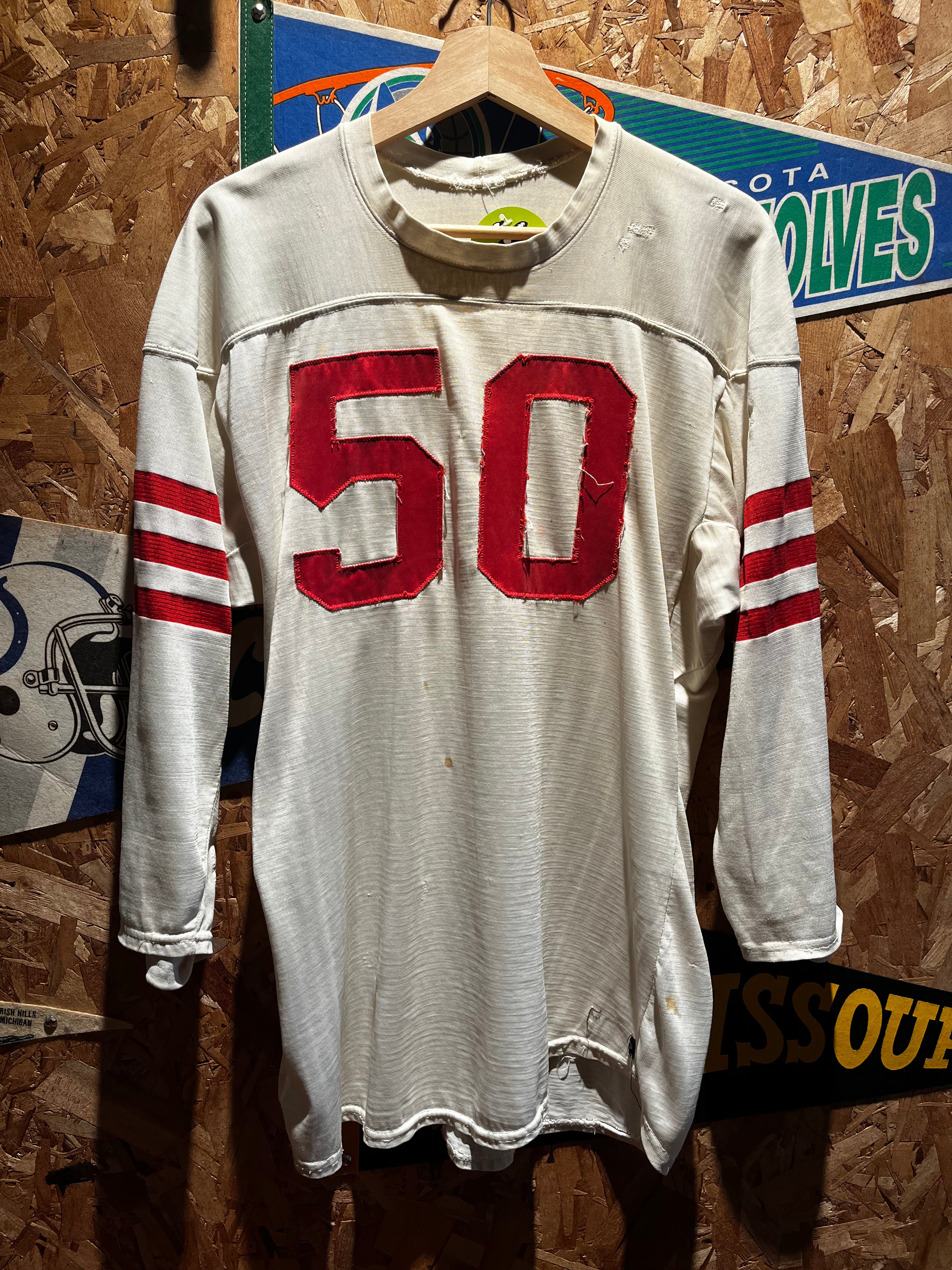 True Vintage 50's 60's American Highschool Durene Football Jersey Red White 50: Large