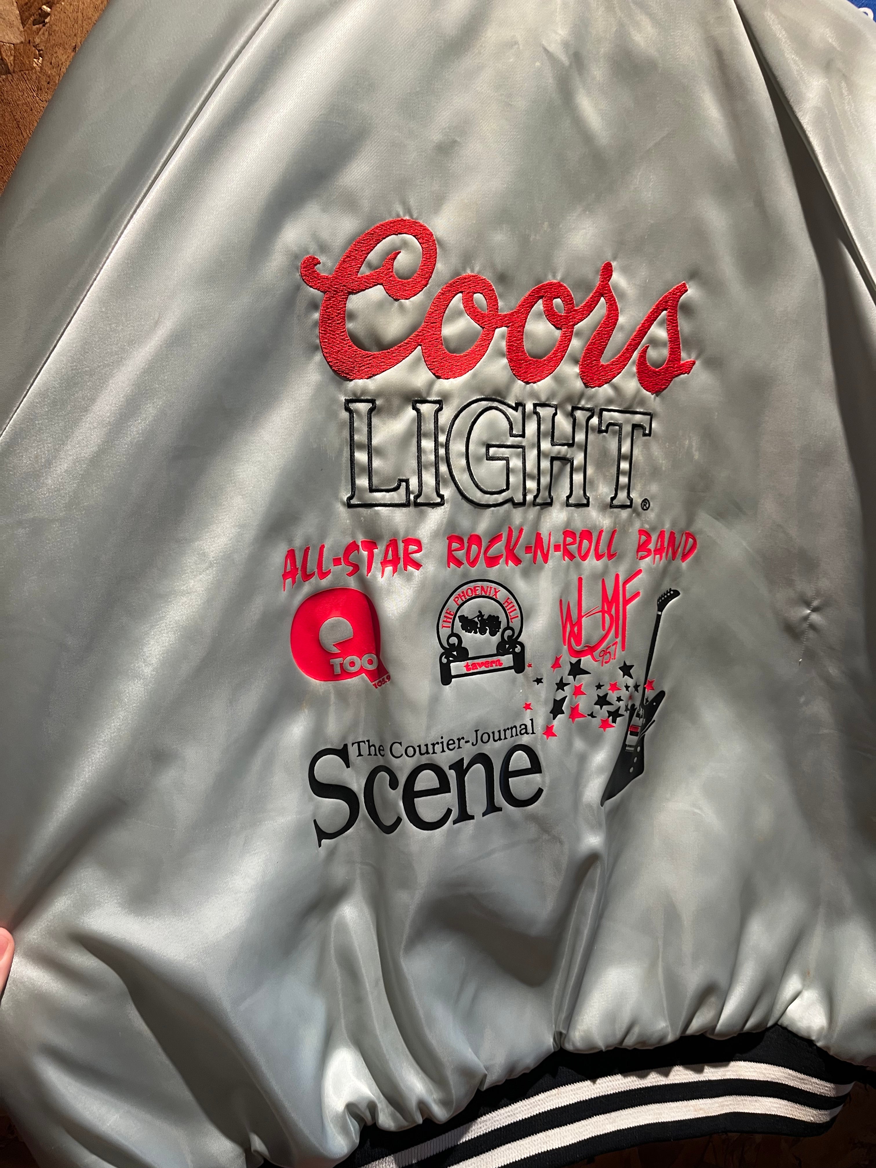 Vintage Coors Light The Silver Bullet Beer All Star Rock N Roll Band Embroidered 90's Satin Jacket: XL