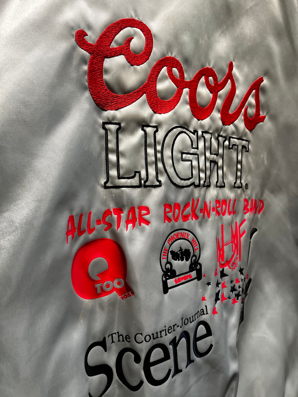 Vintage Coors Light The Silver Bullet Beer All Star Rock N Roll Band Embroidered 90's Satin Jacket: XL