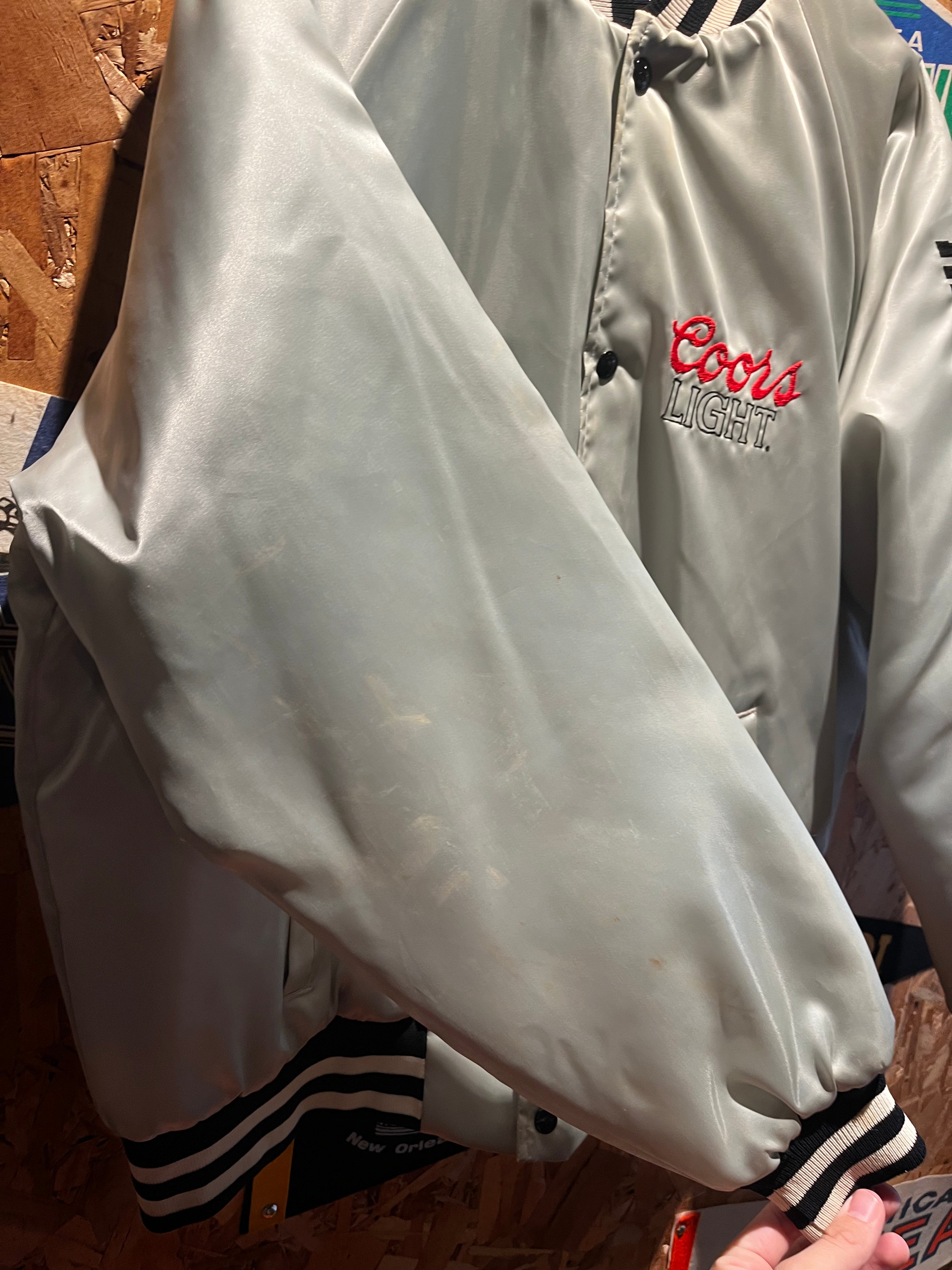 Vintage Coors Light The Silver Bullet Beer All Star Rock N Roll Band Embroidered 90's Satin Jacket: XL
