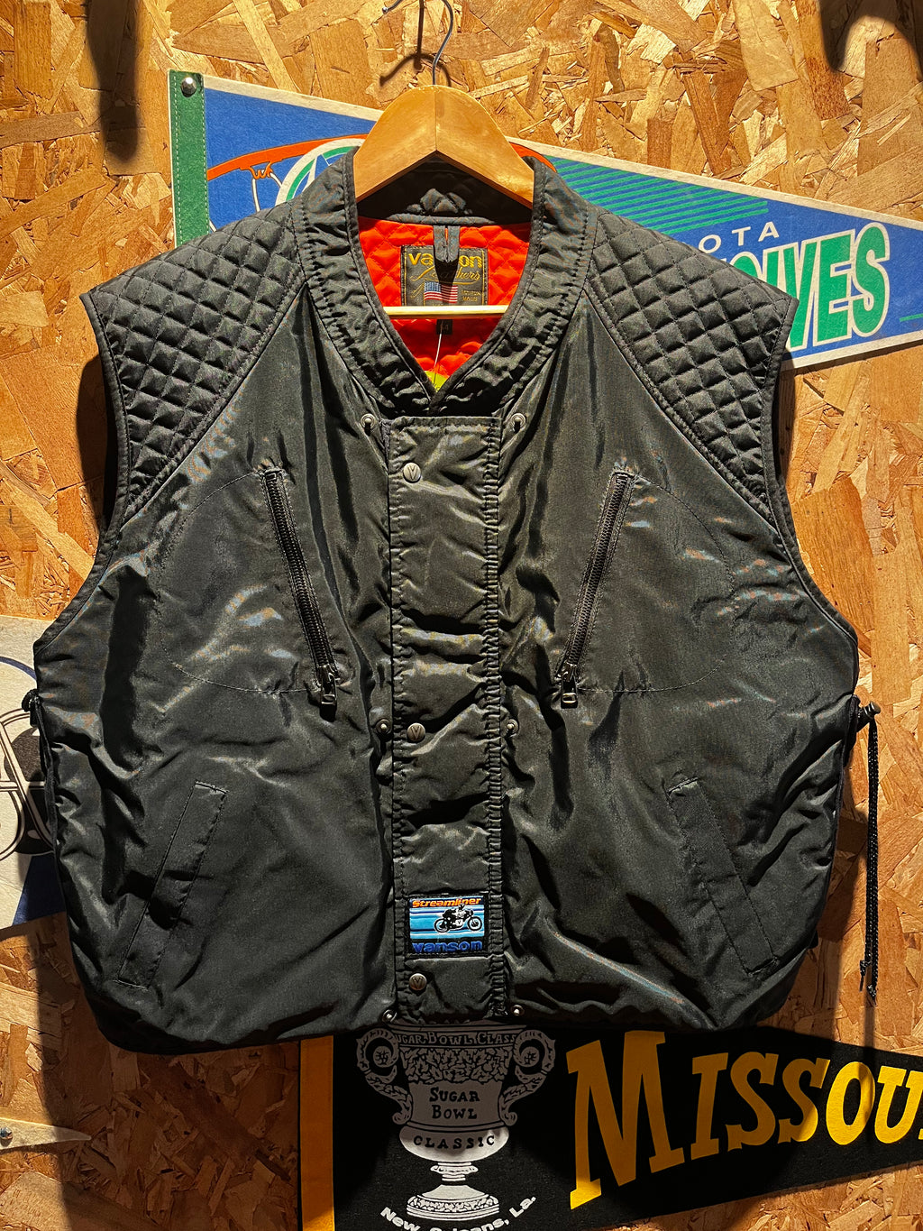 Vanson Leathers Streamliner Motorcycle Vest Black Orange : 54 XXL