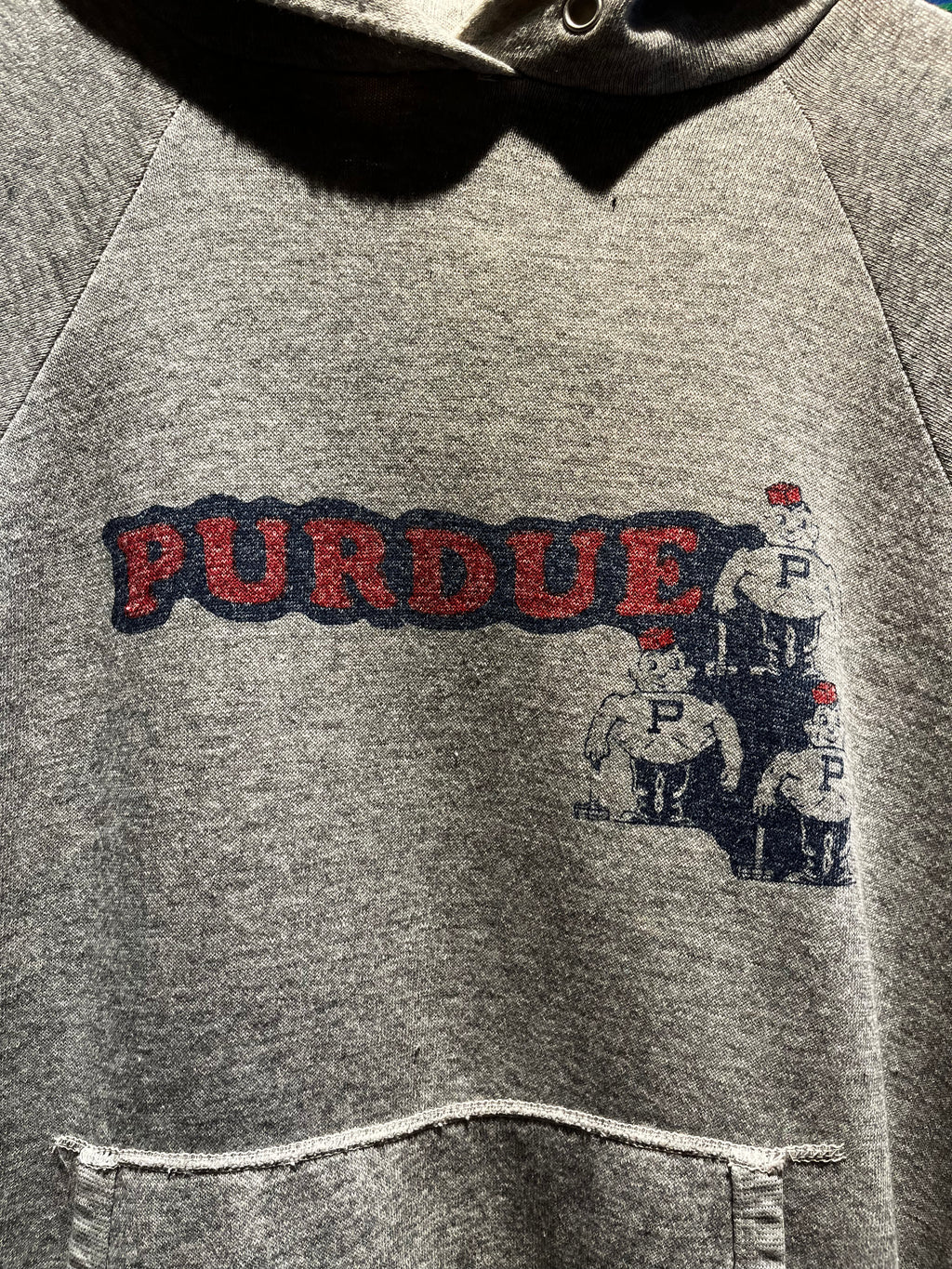 Vintage 70's Champion Blue Bar Purdue Pete University Stripe Grey Hoodie Sweatshirt: Medium