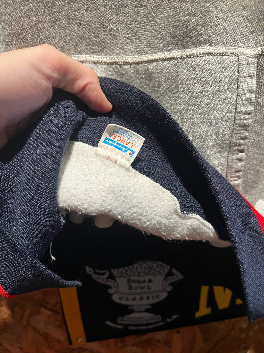 Vintage 70's Champion Blue Bar Purdue Pete University Stripe Grey Hoodie Sweatshirt: Medium