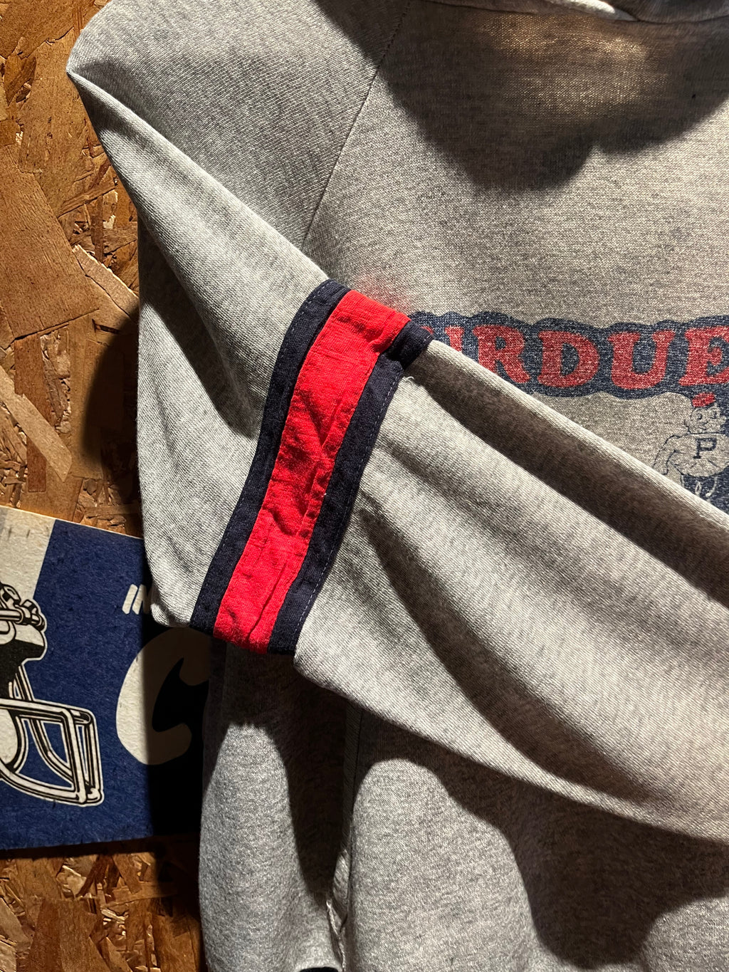 Vintage 70's Champion Blue Bar Purdue Pete University Stripe Grey Hoodie Sweatshirt: Medium