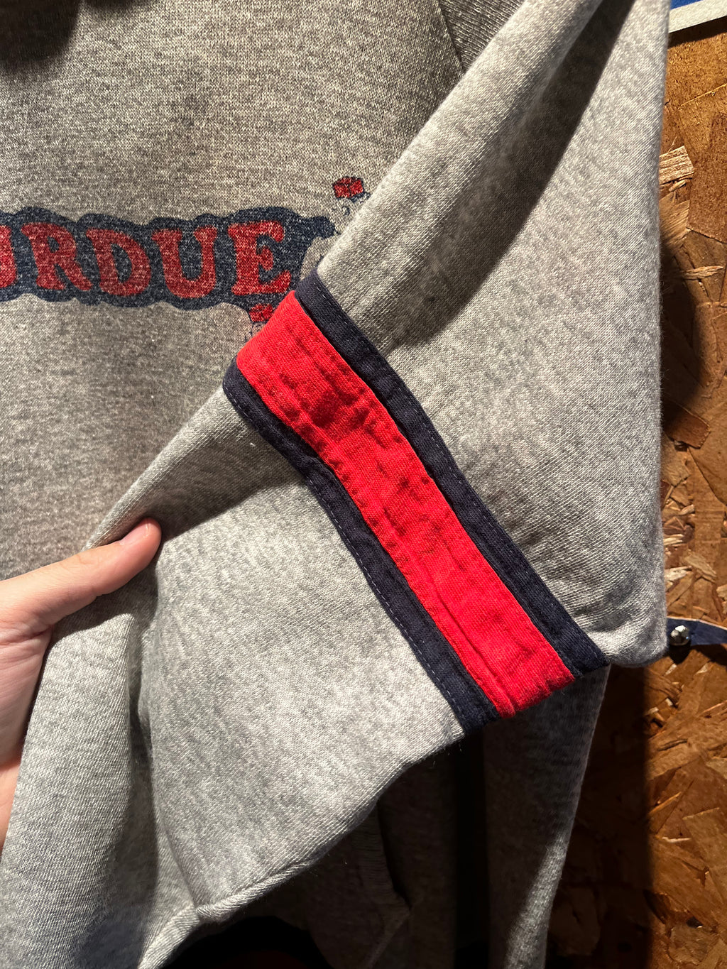 Vintage 70's Champion Blue Bar Purdue Pete University Stripe Grey Hoodie Sweatshirt: Medium