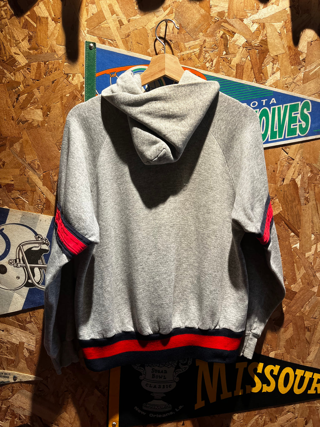 Vintage 70's Champion Blue Bar Purdue Pete University Stripe Grey Hoodie Sweatshirt: Medium