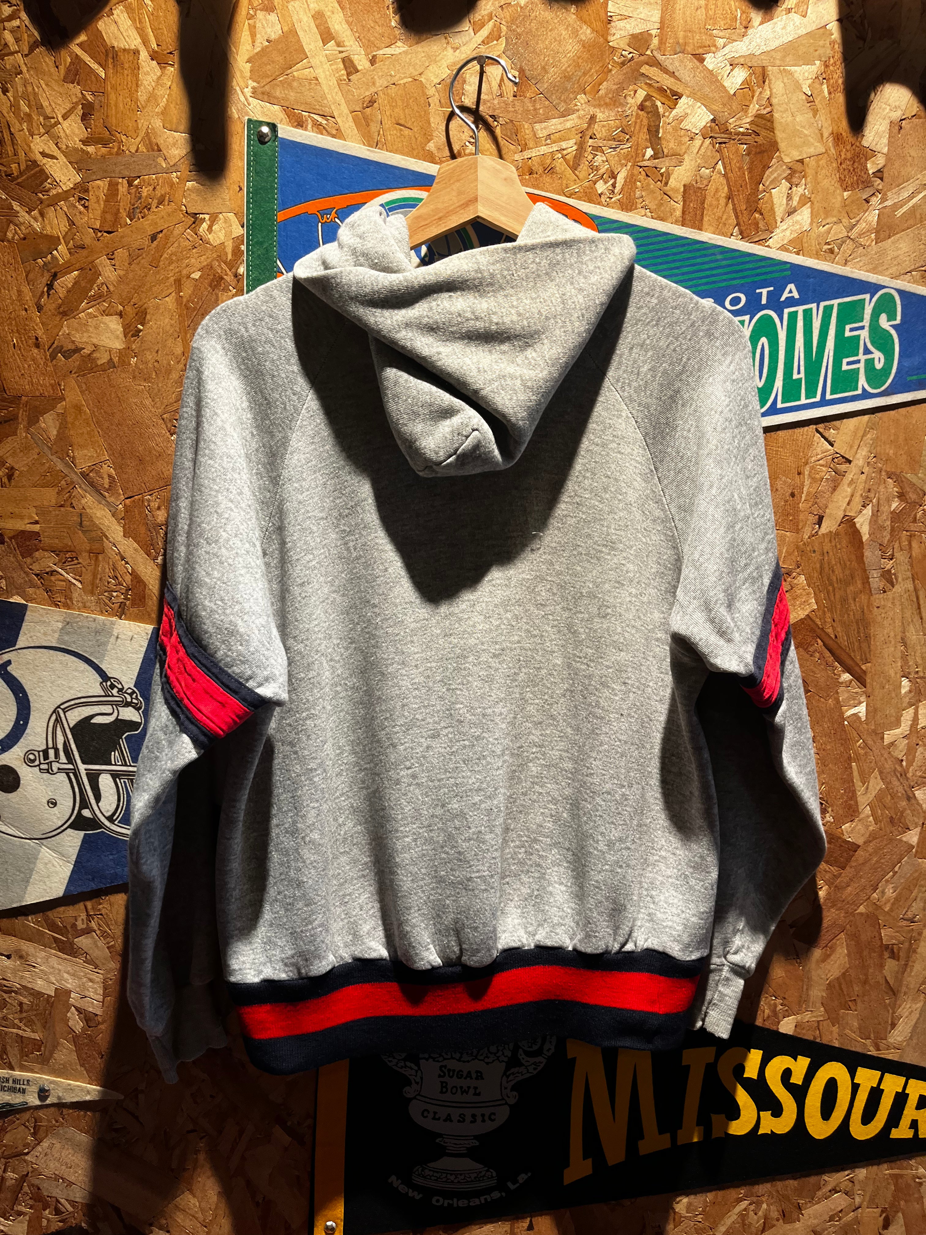 Vintage 70's Champion Blue Bar Purdue Pete University Stripe Grey Hoodie Sweatshirt: Medium