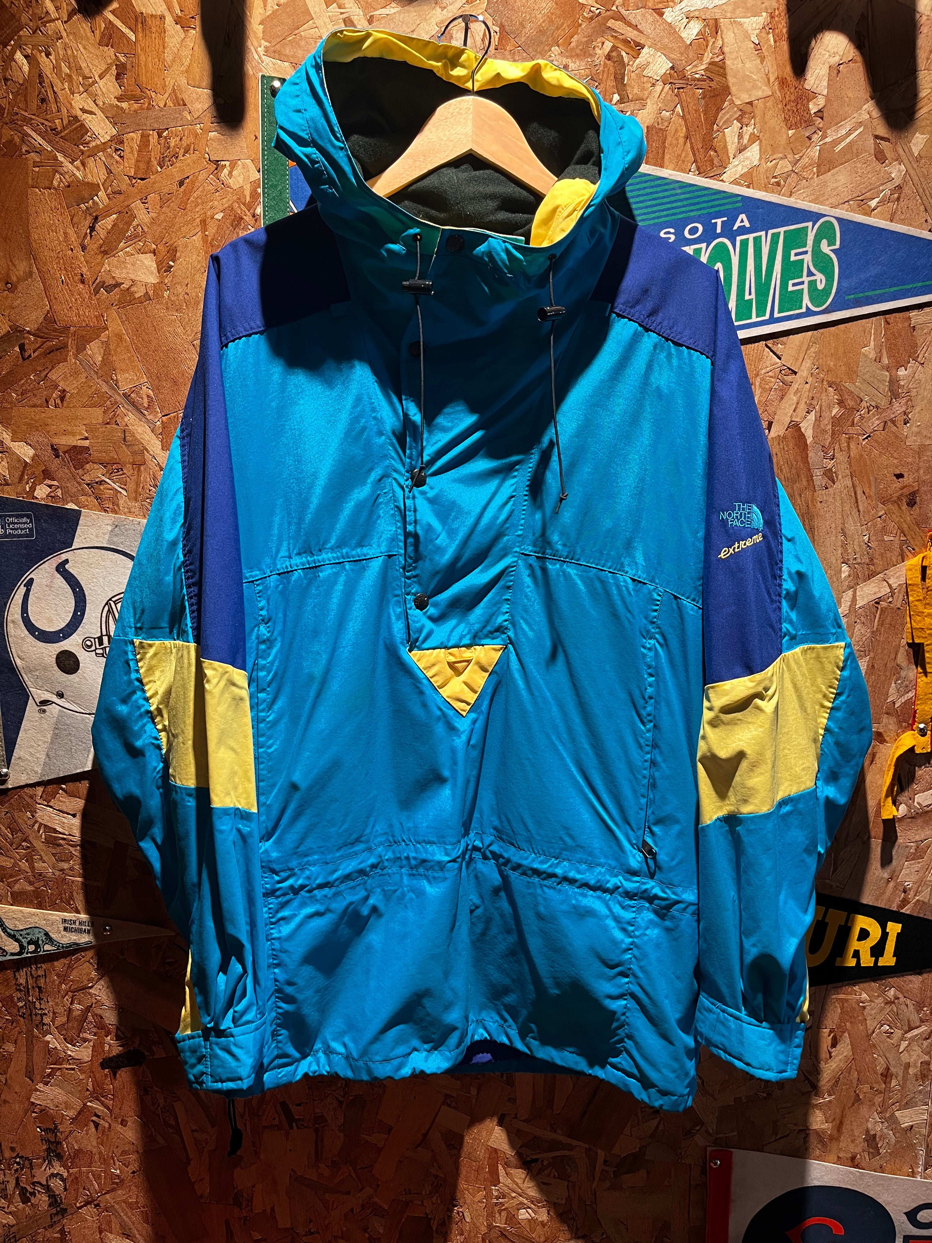Vintage The North Face Extreme 80's Half Zip Pullover Blue Yellow Gore Tex Snow Jacket: Medium