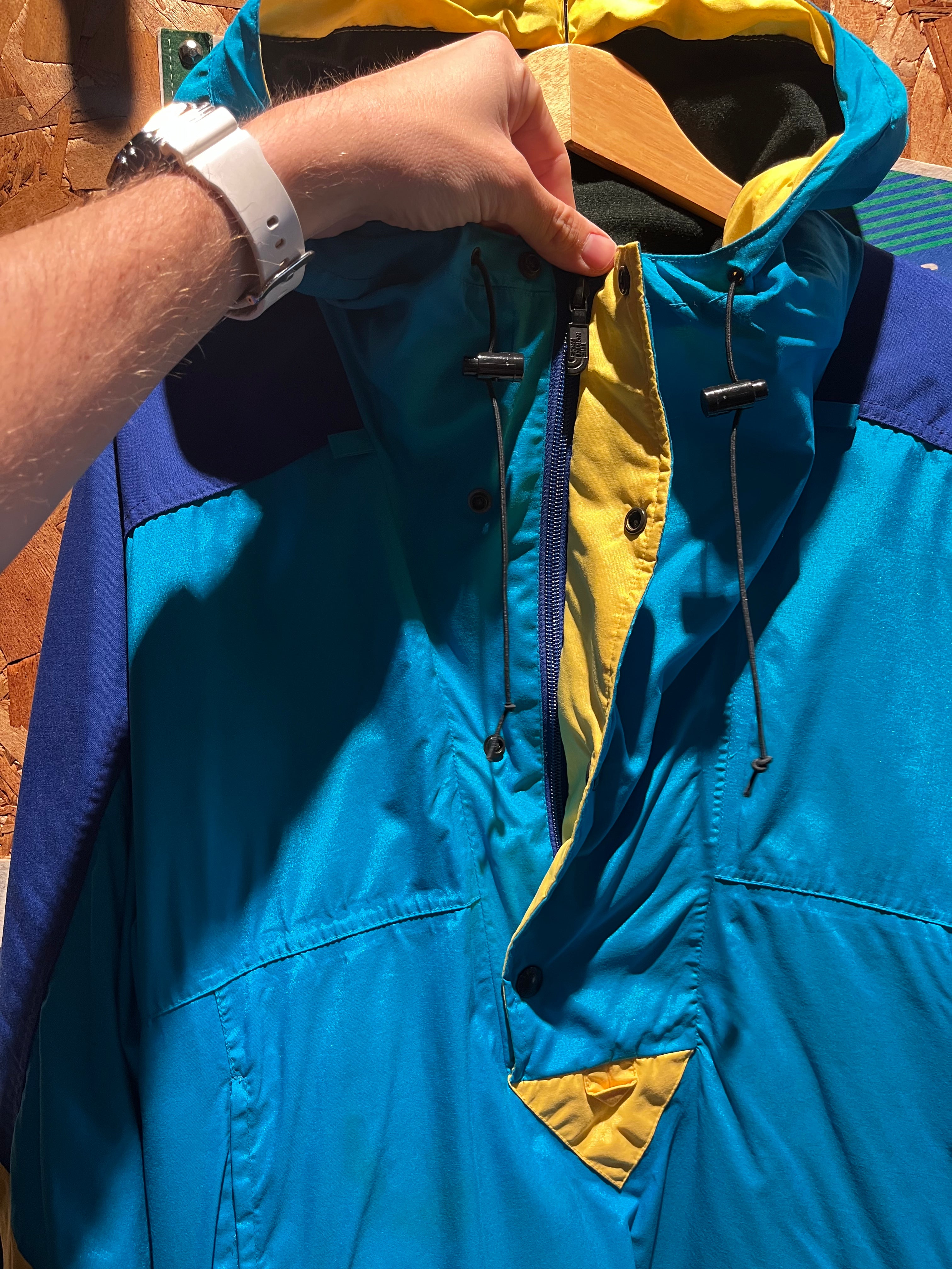 Vintage The North Face Extreme 80's Half Zip Pullover Blue Yellow Gore Tex Snow Jacket: Medium