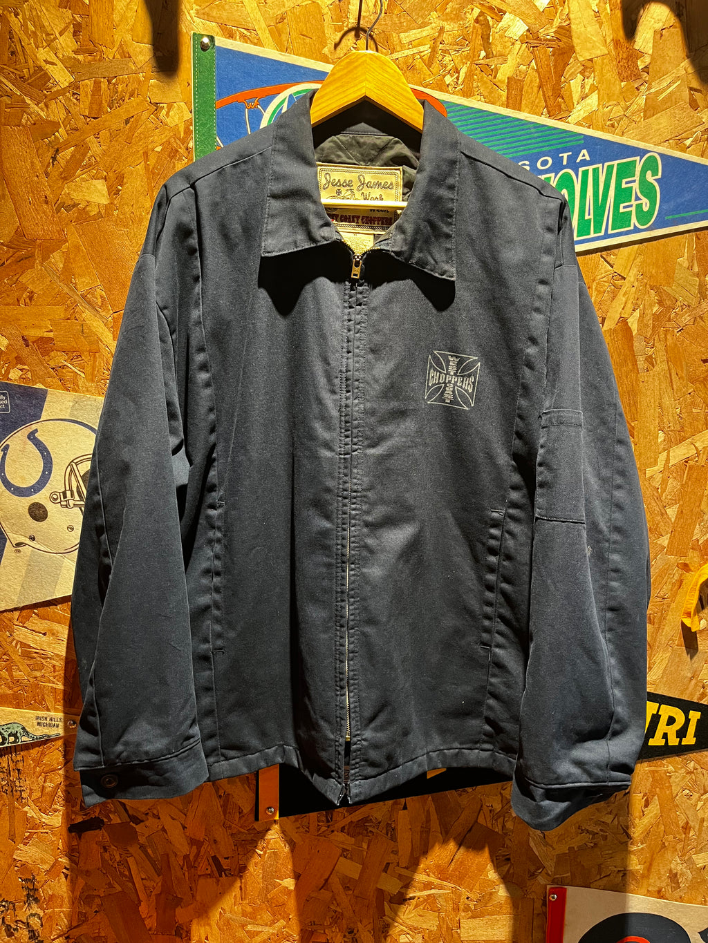 Vintage West Coast Choppers Long Beach CA Jesse James Biker Navy Blue Workwear Jacket: XL
