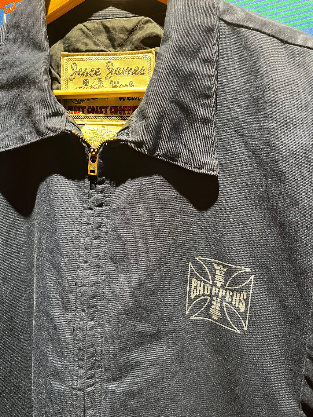 Vintage West Coast Choppers Long Beach CA Jesse James Biker Navy Blue Workwear Jacket: XL